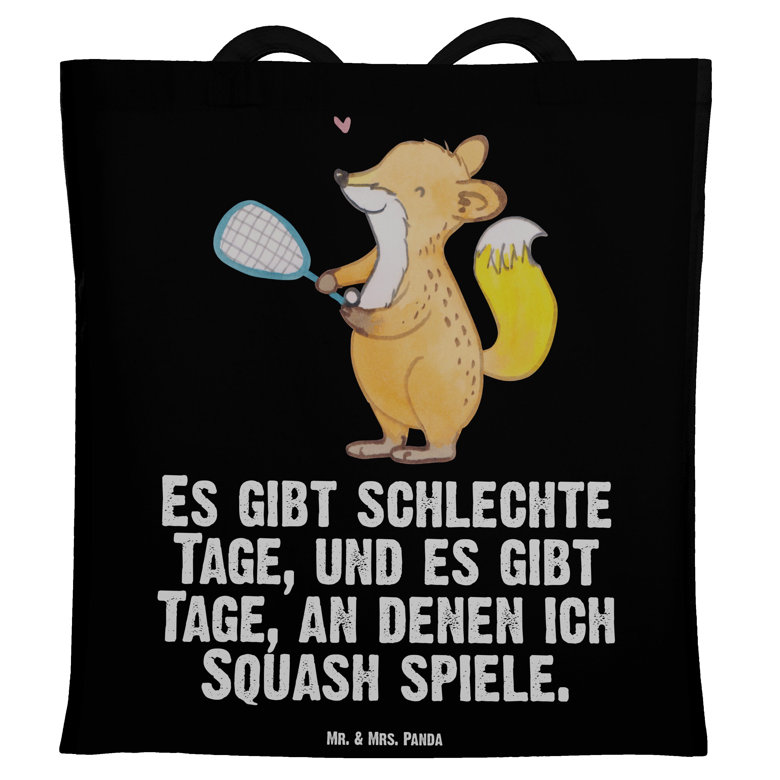 Mr. & Mrs. Panda Tragetasche Fuchs Squash spielen Tage - Schwarz - Geschenk, Beutel, Stoffbeutel, (1-tlg)