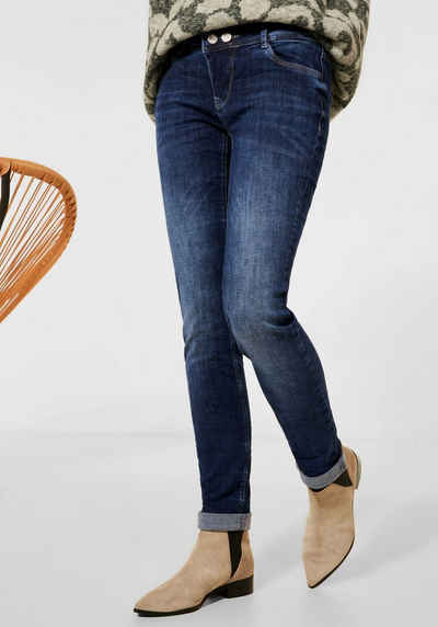 STREET ONE Slim-fit-Jeans »Style Jane« mit Wording-Stickerei in Kickfarbe