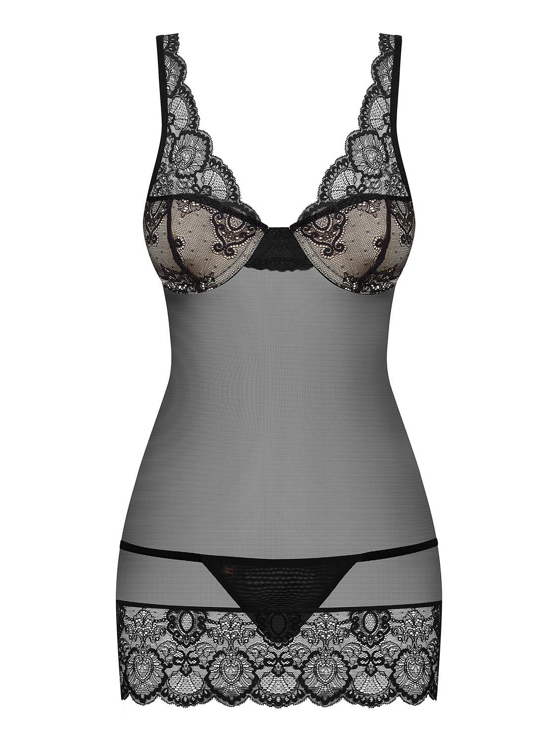 Obsessive Negligé Negligee schwarz String transparent Dessous (2-tlg)