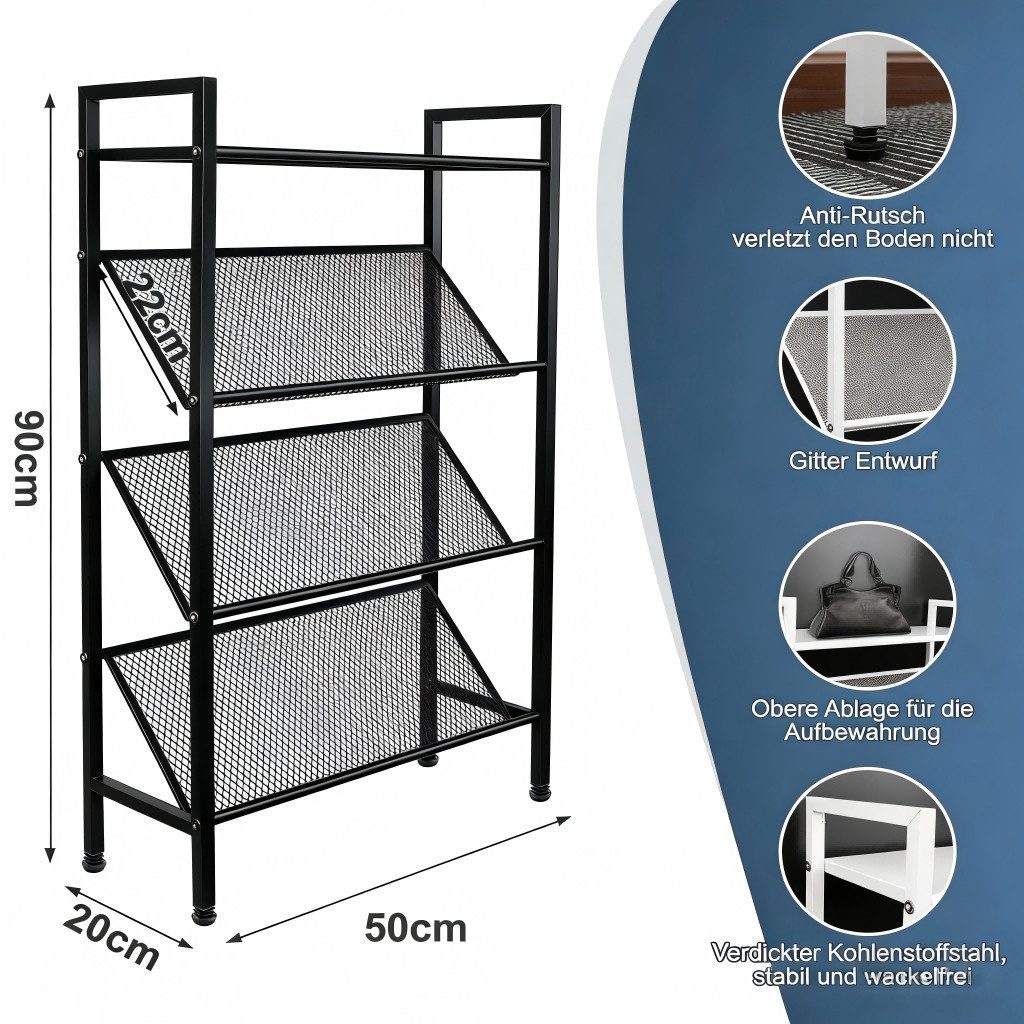 BlingBin Schuhregal Schmal, Metall Schuhablage mit 4 Ebenen für Eingangsbereich, 1er Set 1-tlg., Geeignet für Schlafsaal, Miethaus, Balkon, Stapelbar Und Schmal