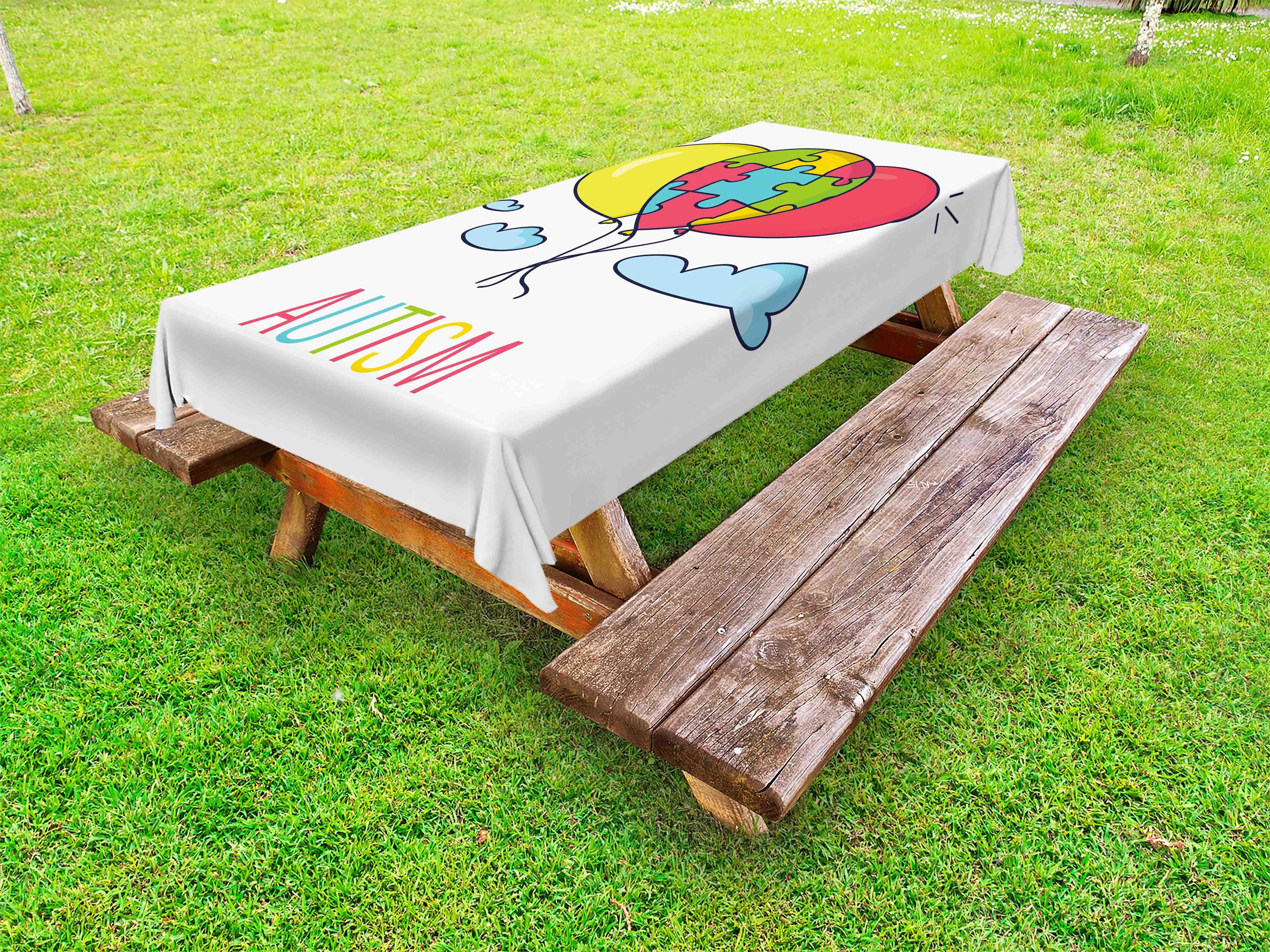 Abakuhaus Tischdecke dekorative waschbare Picknick-Tischdecke, Autismus Bunte Cartoon-Ballon-Himmel