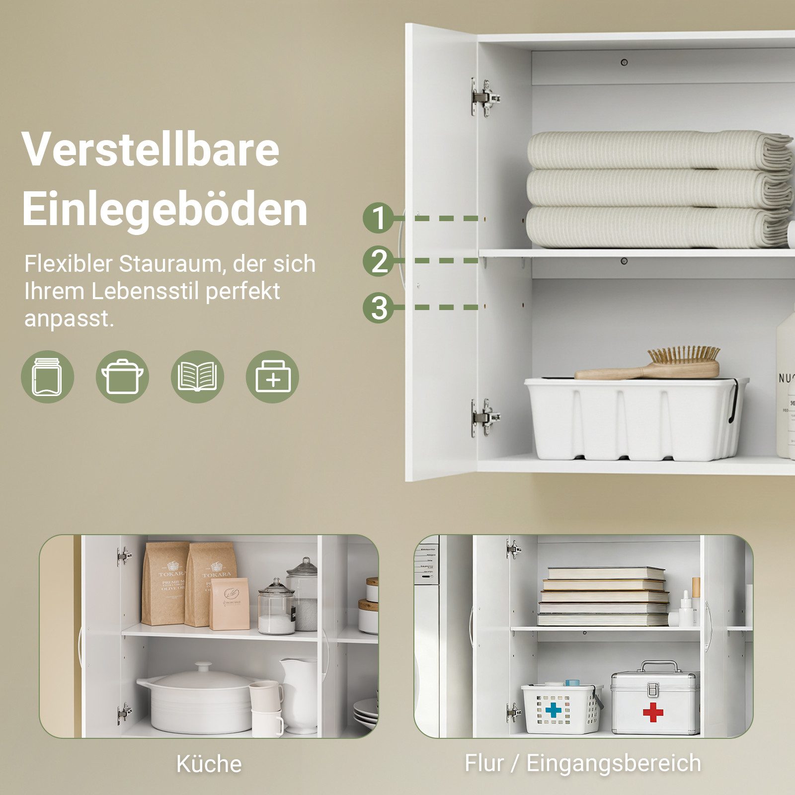 SoBuy Hängeschrank FRG231, Wandschrank Badezimmerschrank Küchenschrank Badschrank mit 2/3 Türen, mit verstellbaren Ablagen, 30 x 60 x 60/90cm