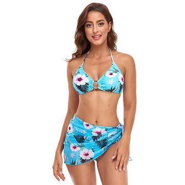 RUZU UG Schwimmanzug Damen Badeanzug dreieckiger geteilter Neckholder Aufdruck Monokini