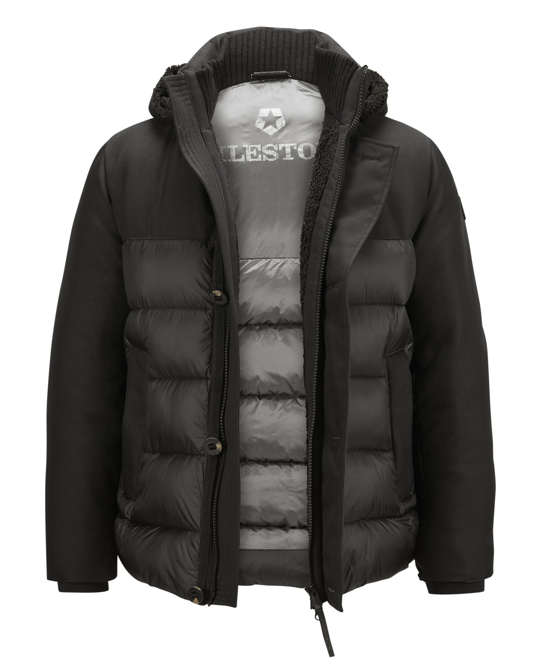 Milestone Steppjacke MSBrooklyn Materialmix in Wolloptik mit abnehmbarer Kapuze