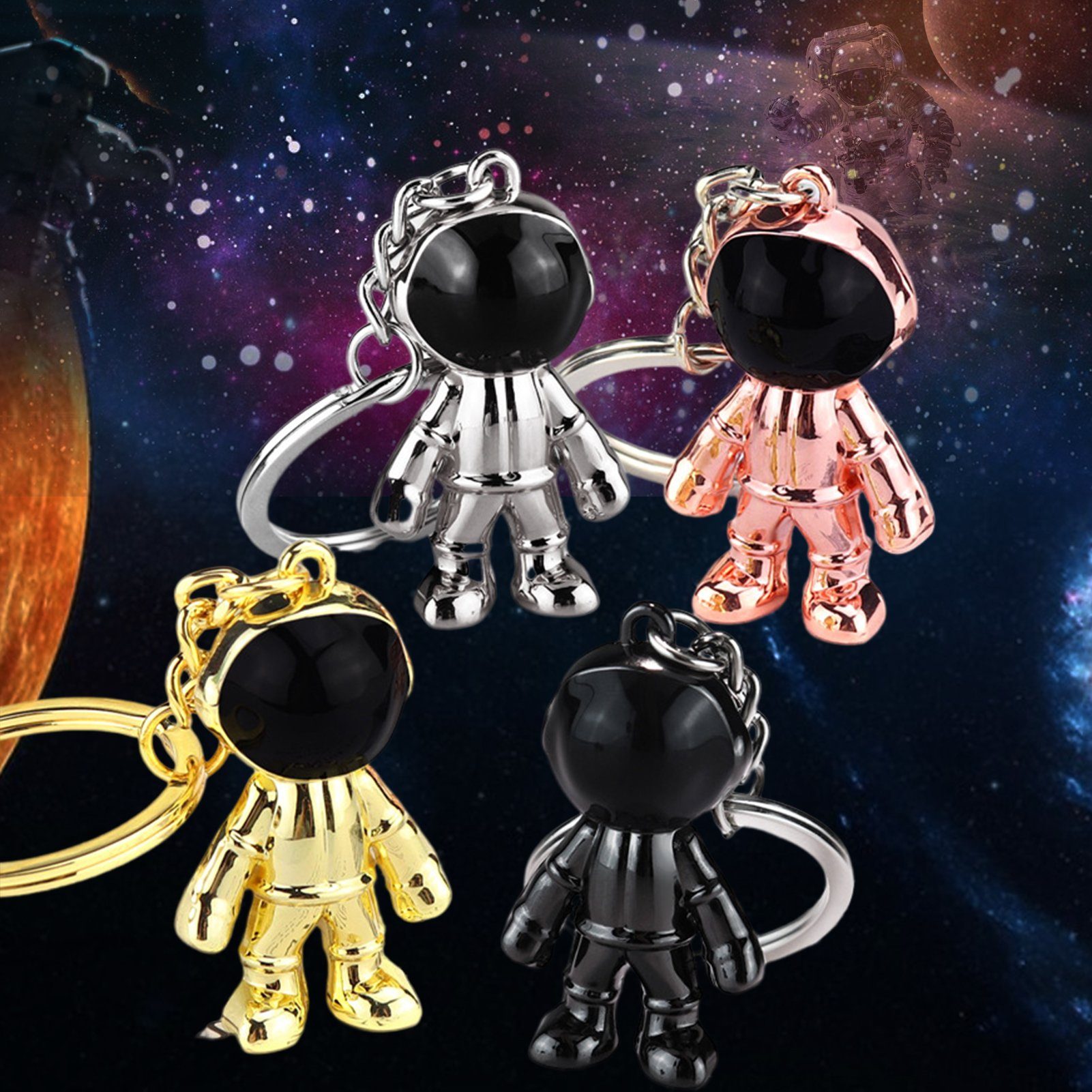 Cartoon für Rutaqian Auto-Schlüsselanhängern Schlüsselanhänger Astronautenpuppe von Astronaut 3D Paare, Taschenanhängern, (Galvanisieren Rucksackanhängern) Modellornamenten, Schlüsselanhänger Ornamente Silber