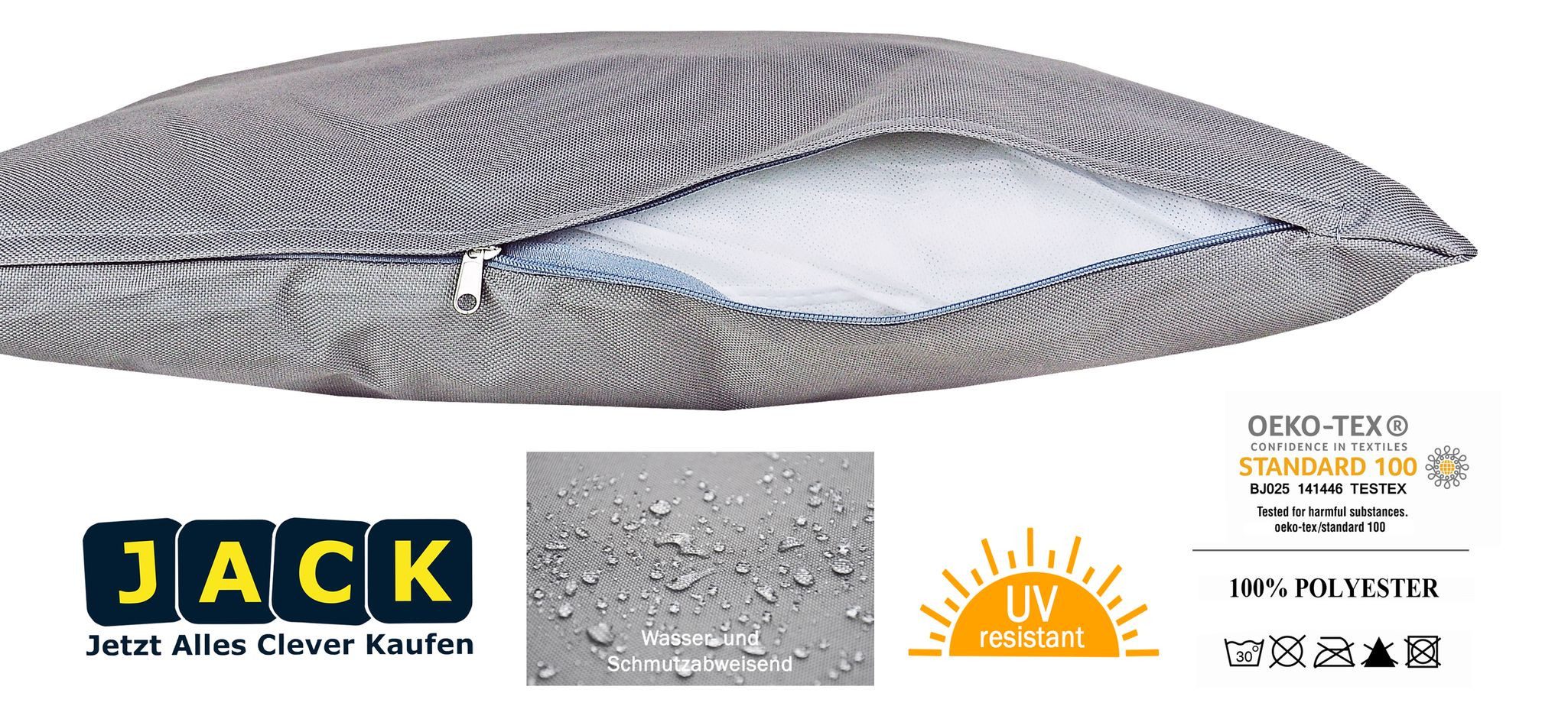 JACK Dekokissen JACK Outdoor Lounge Kissen 30x50cm Dekokissen inkl. Füllung Wasserfest, mit Lotus-Effekt, Robust, Strapazierfähig, für Innen & Außen