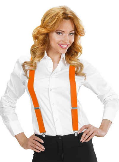 Widdmann Kostüm Hosenträger orange, Mit Metall-Clips und Schnallen zur variablen Größenanpassung