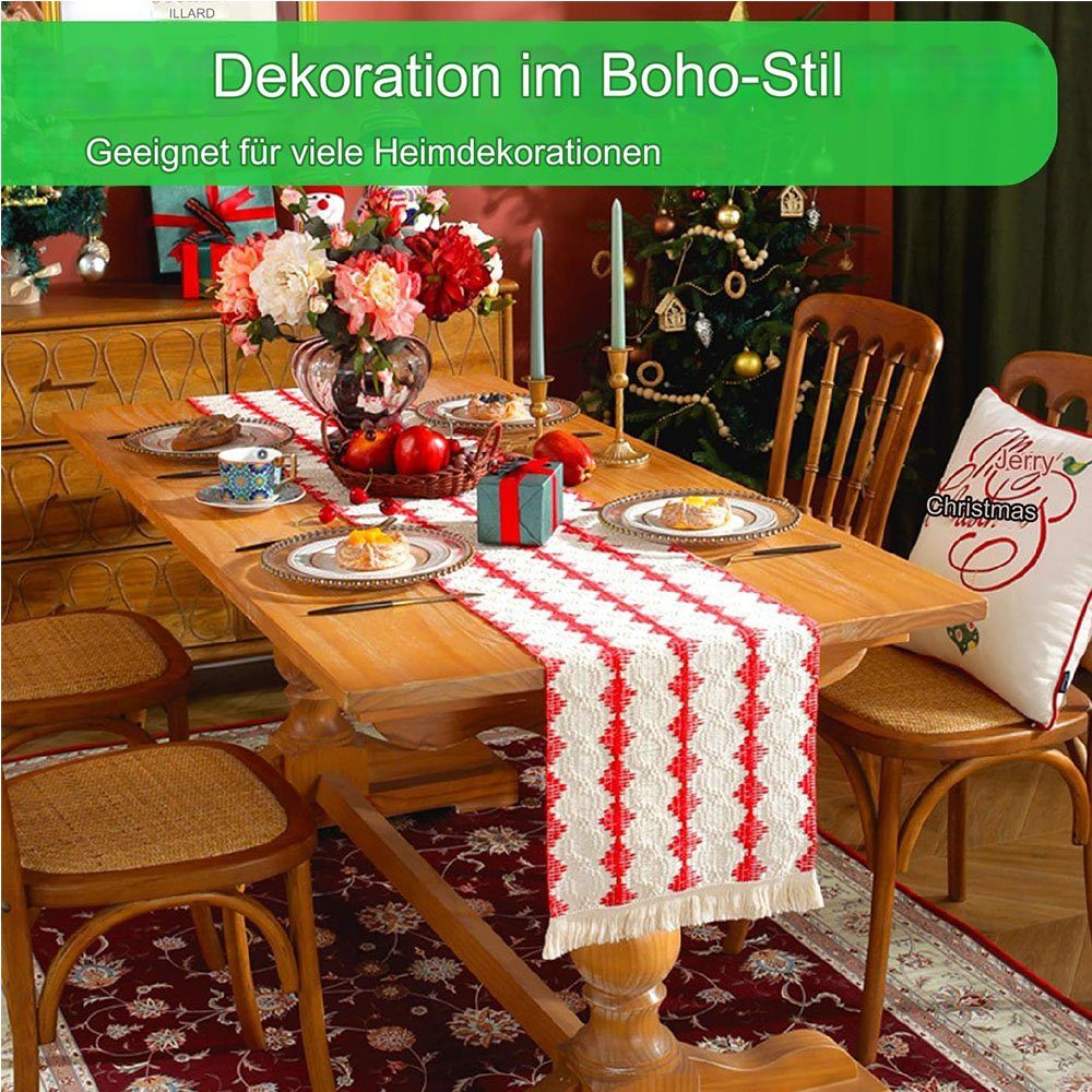 Küche, Tischläufer HIBNOPN 30x183CM Tischläufer für Weihnachten, Party, Boho, Quasten