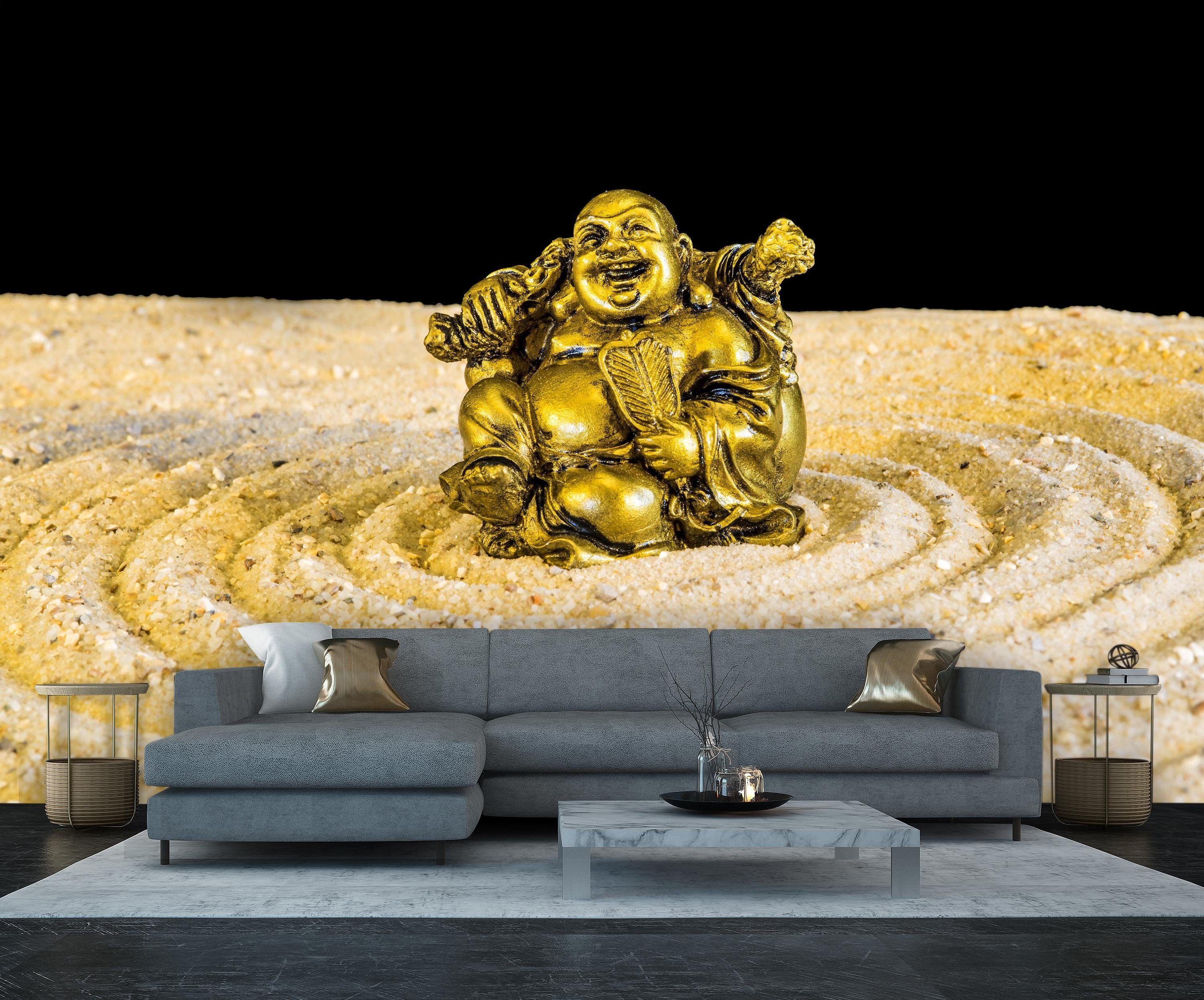 wandmotiv24 Fototapete Motivtapete, Goldener Buddha matt, Vliestapete Wandtapete, glatt, im Zen-Kreis,