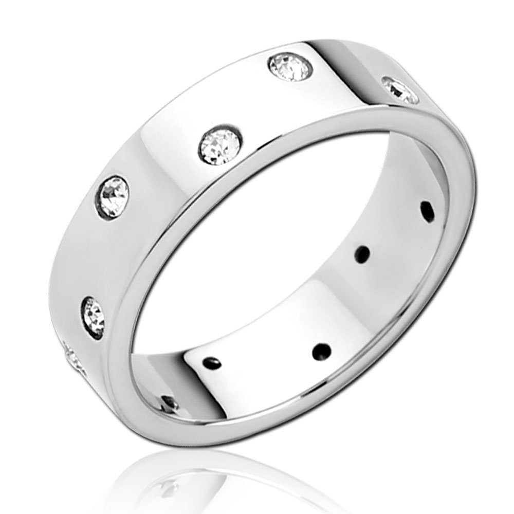 viva-adorno Fingerring Edelstahl Damen Ring Bandring mit Kristall Zirkonia Band, Verlobungsring Silber