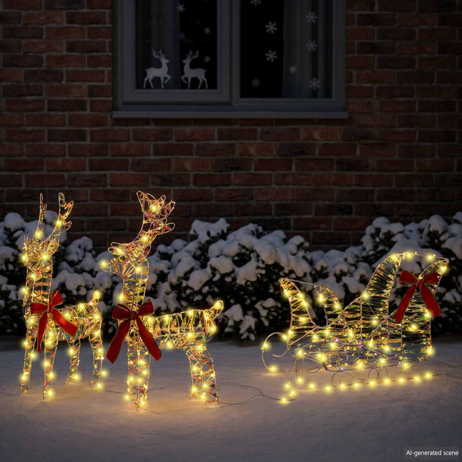 vidaXL Christbaumschmuck Rentier Zieh Schlitten Warmes Weiß 30 x 12 x 54,5 cm PET (1-tlg)