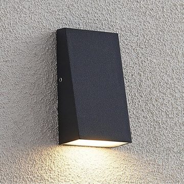 Lucande LED Außen-Wandleuchte Adarey, LED-Leuchtmittel fest verbaut, warmweiß, Modern, Aluminiumdruckguss, dunkelgrau (RAL 7024), 1 flammig, inkl.