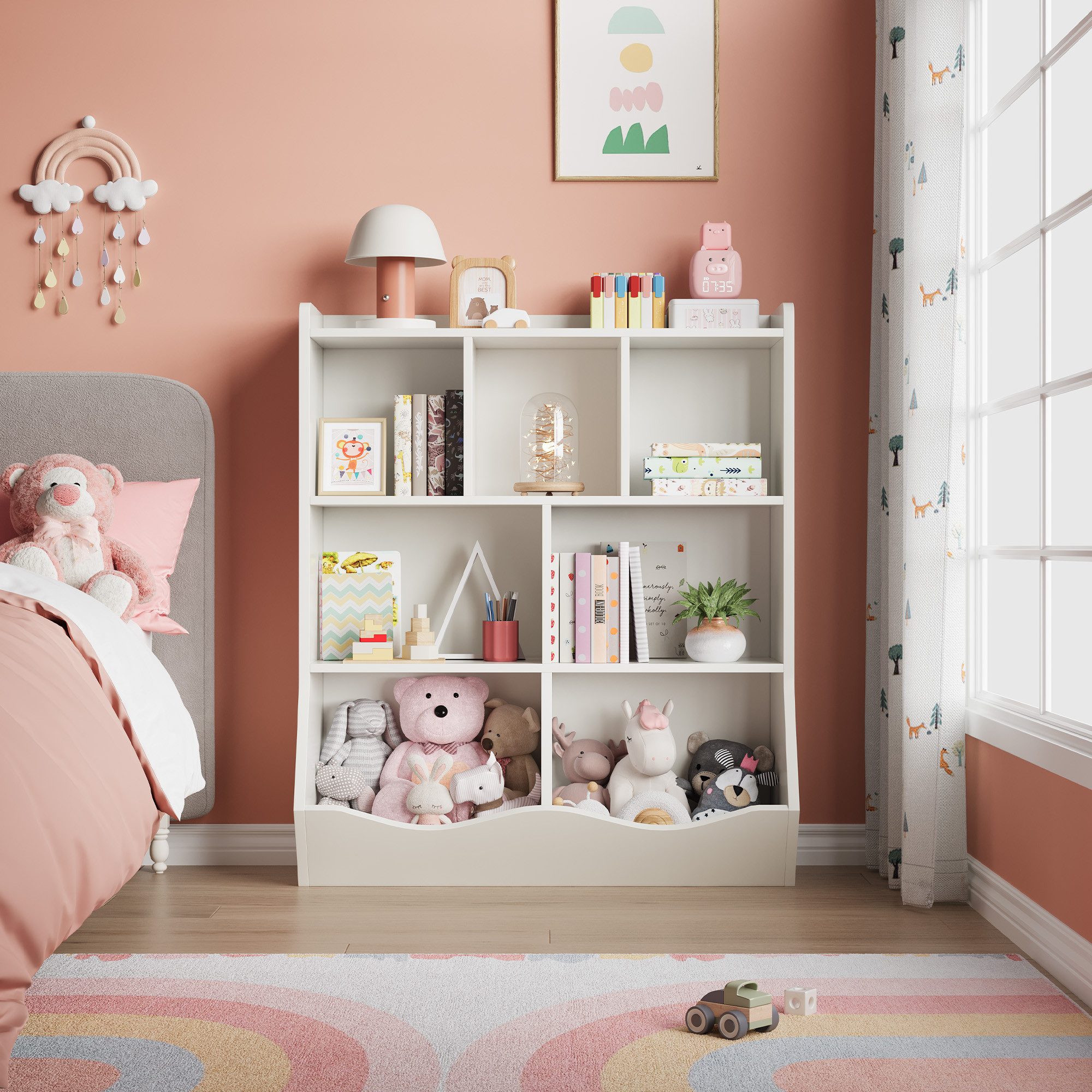 GarveeMore Kinderregal Bücherregal Kinder Spielzeugregal mit 7 Fächern 92x3 günstig online kaufen