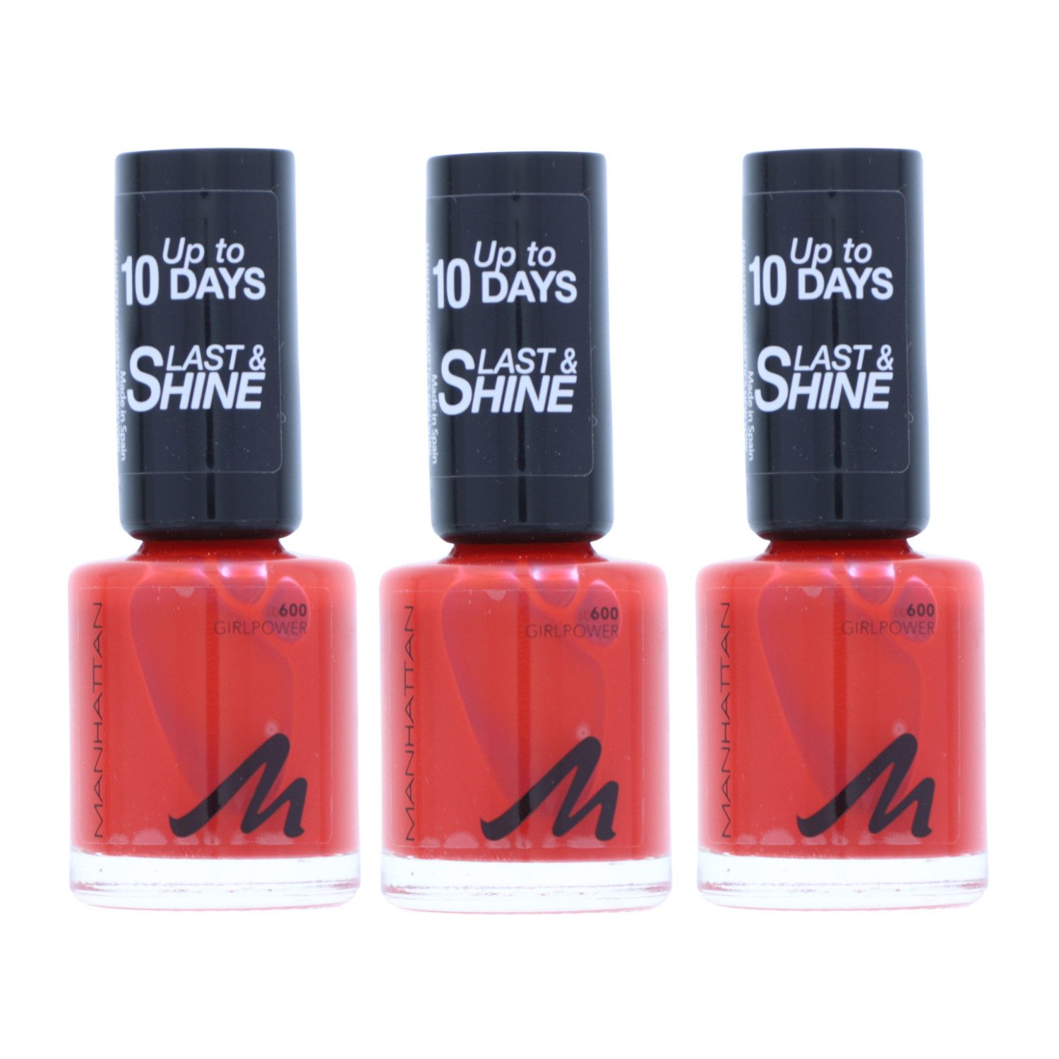 MANHATTAN Nagellack 3 x Manhattan Last & Shine Nail Polish 600 Girlpower je 8ml Nagellack