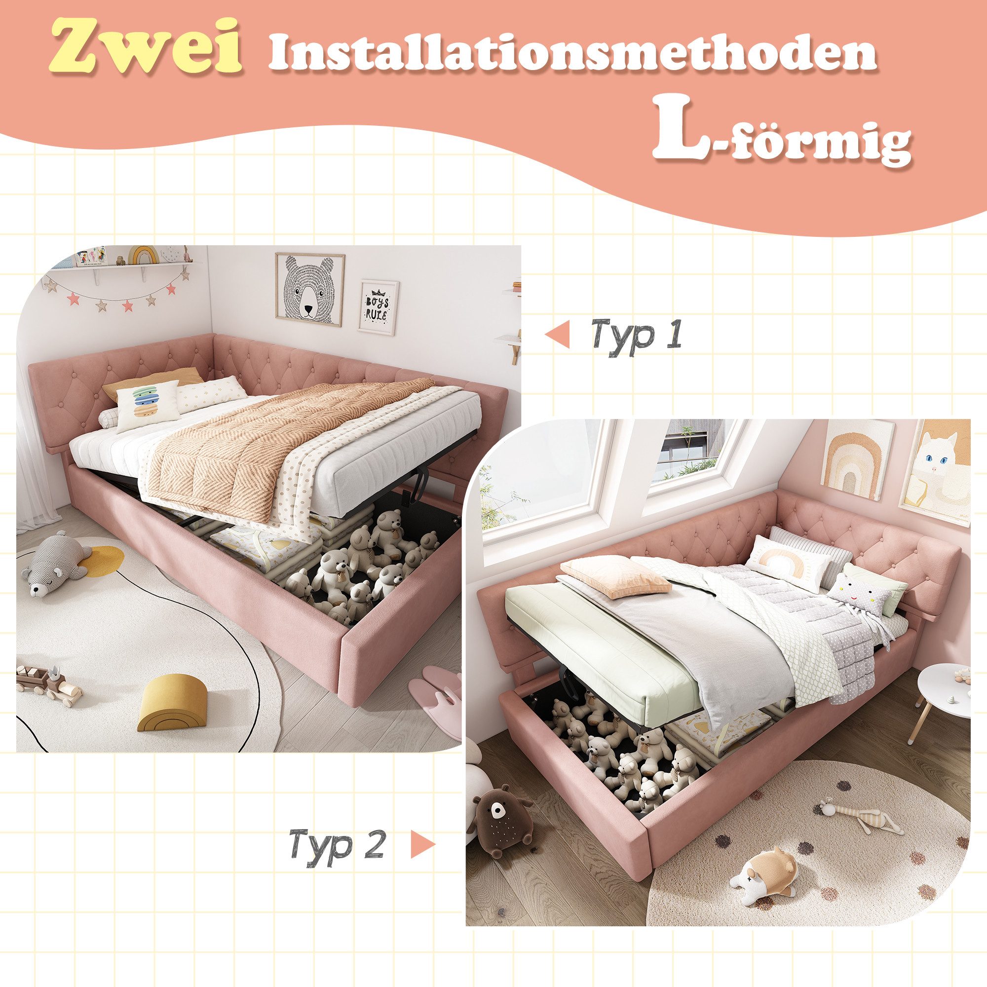 Flieks Polsterbett, Kinderbett Daybett 90x200cm Schlafsofa mit hydraulische günstig online kaufen