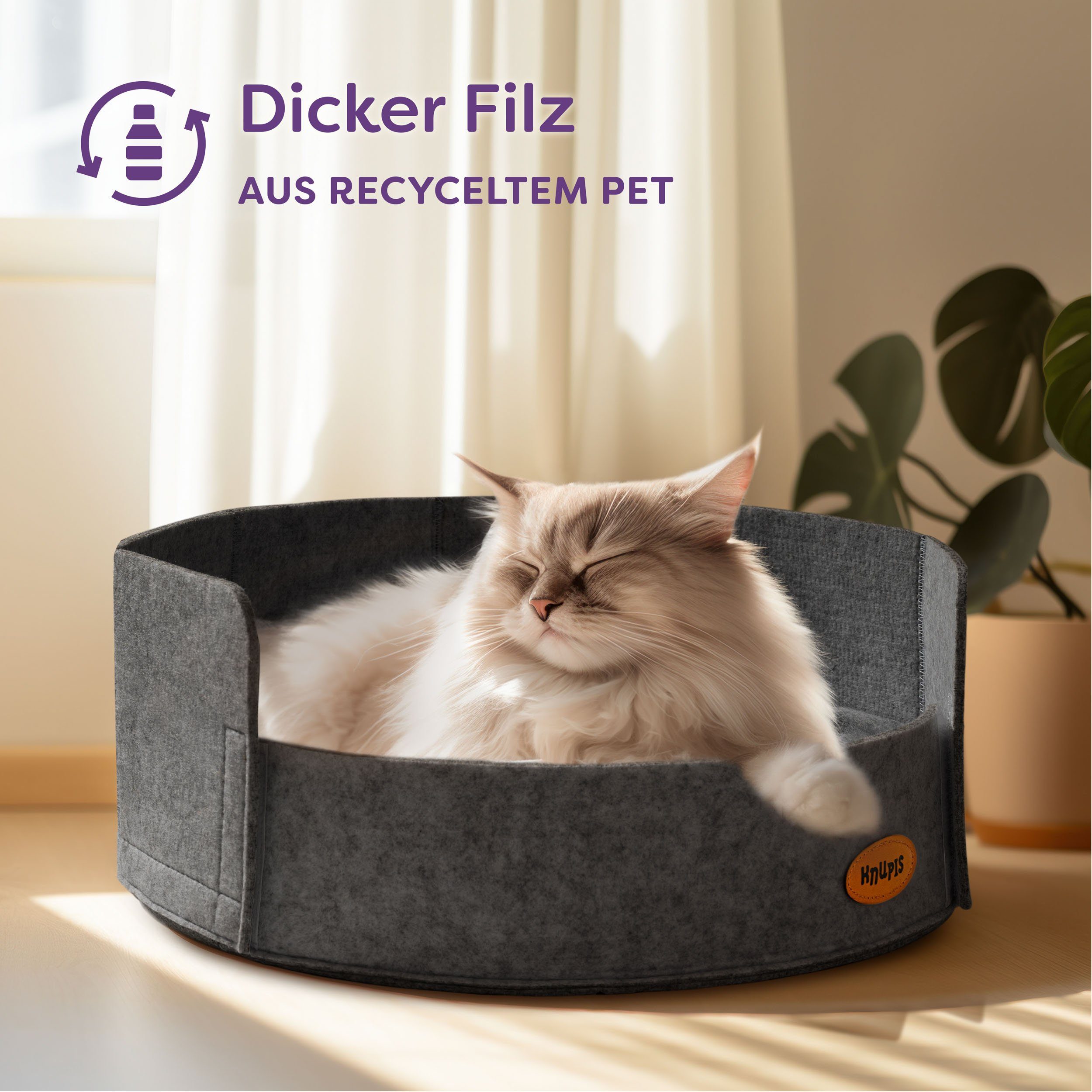 Knupis Tierbett Katzenbett Dunkelgrau aus Filz, günstig online kaufen