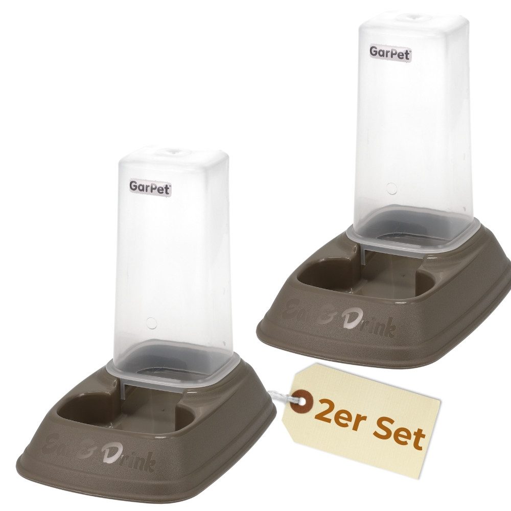 GarPet Katzen-Futterspender 2er Set Futterspender 2in1 Wasser Spender Automat Hunde Katzen 700ml