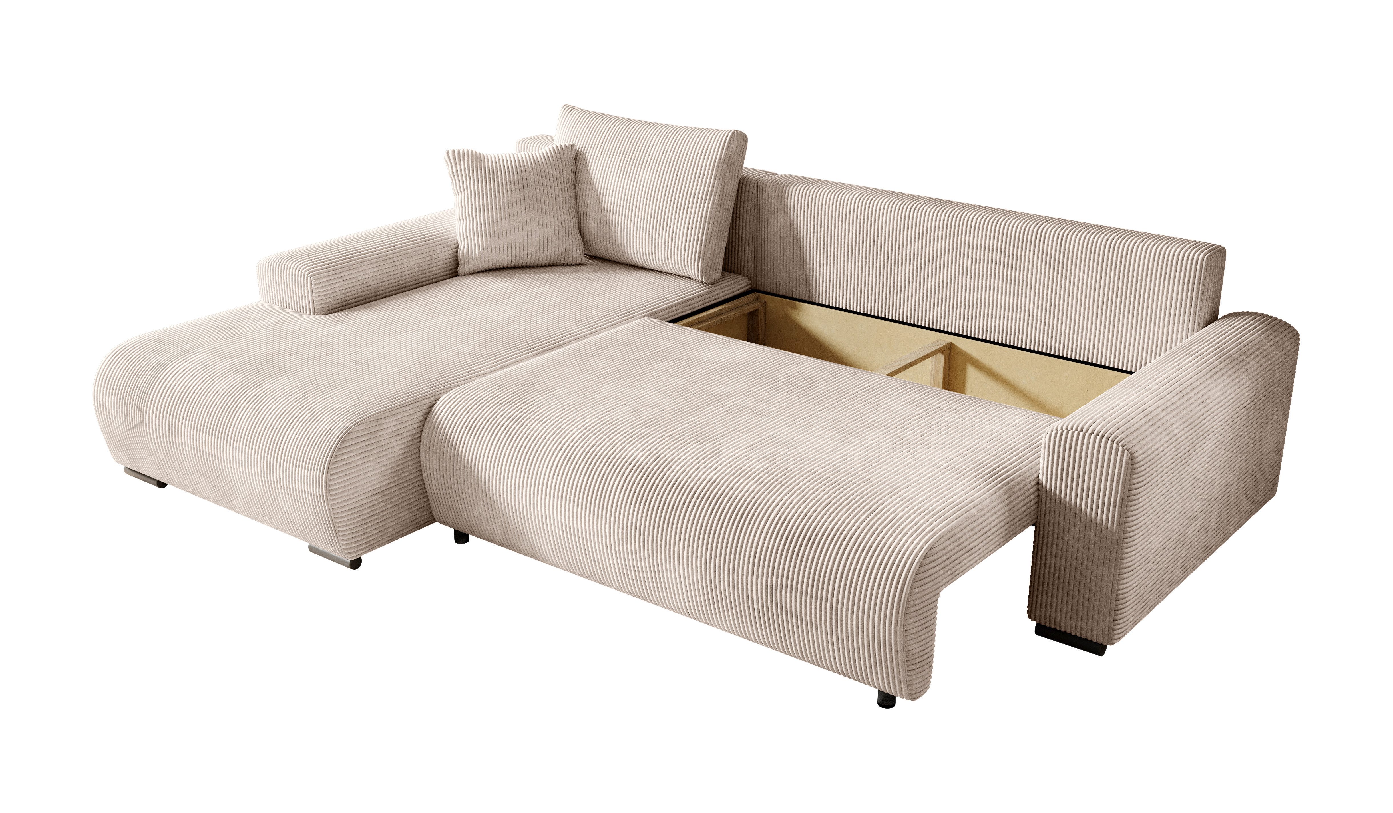 storez24 Ecksofa Ellen, mit Bettkasten und Schlaffunktion, Cordstoff, L-Form, bequem