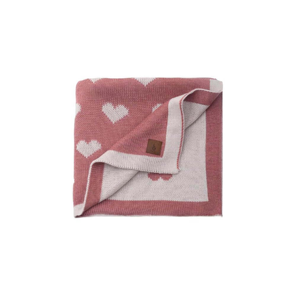 Babydecke Baby Strickdecke, Babydecke, Weich & Atmungsaktiv, 80x100cm Ros Herzen, Little Dedi