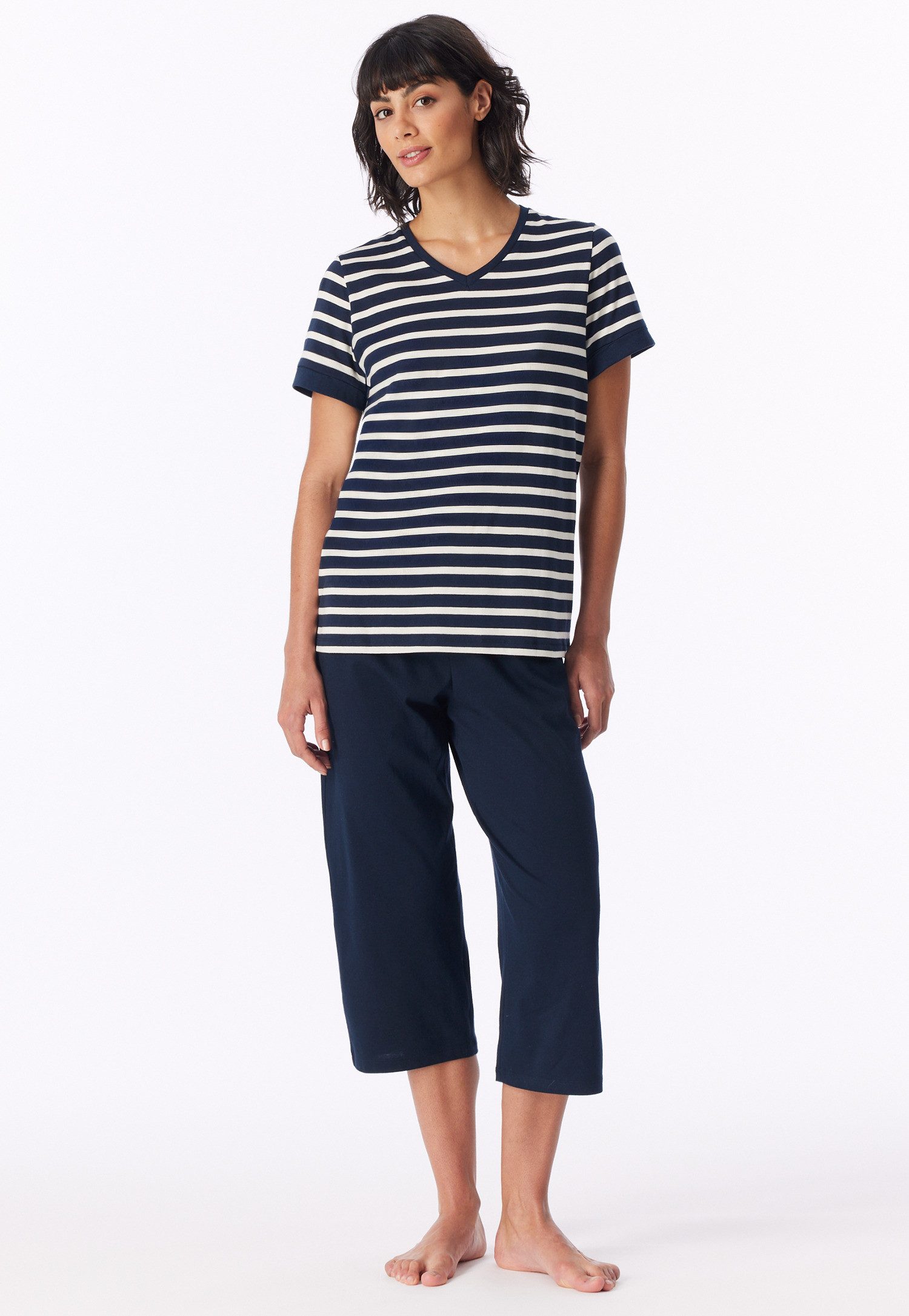Schiesser Schlafanzug Casual Essentials (2tlg) mit modisch umgeschlagenen Ärmeln