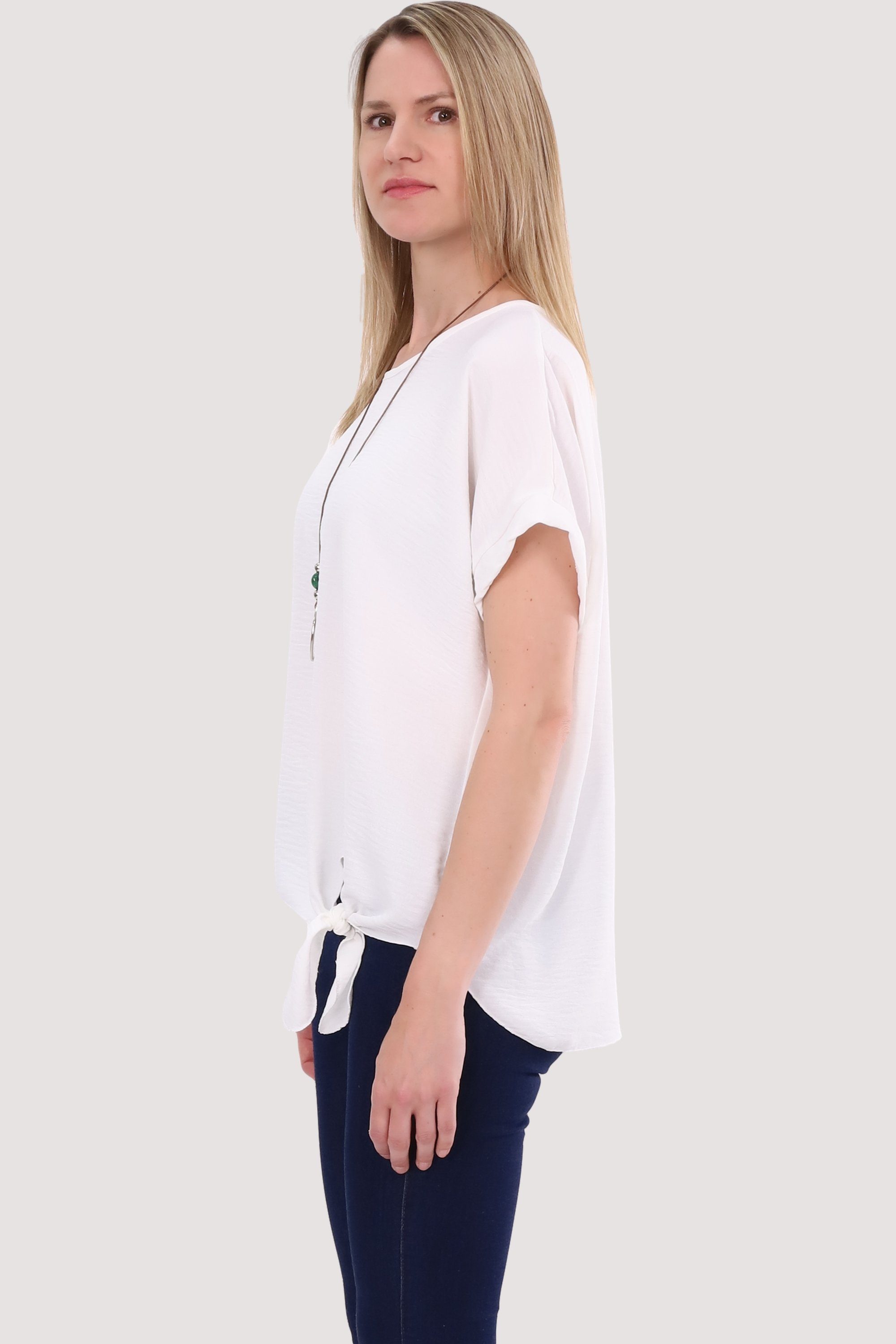 malito 10508 und Kette Blusenshirt Bindeknoten fashion mit than Einheitsgröße weiß more