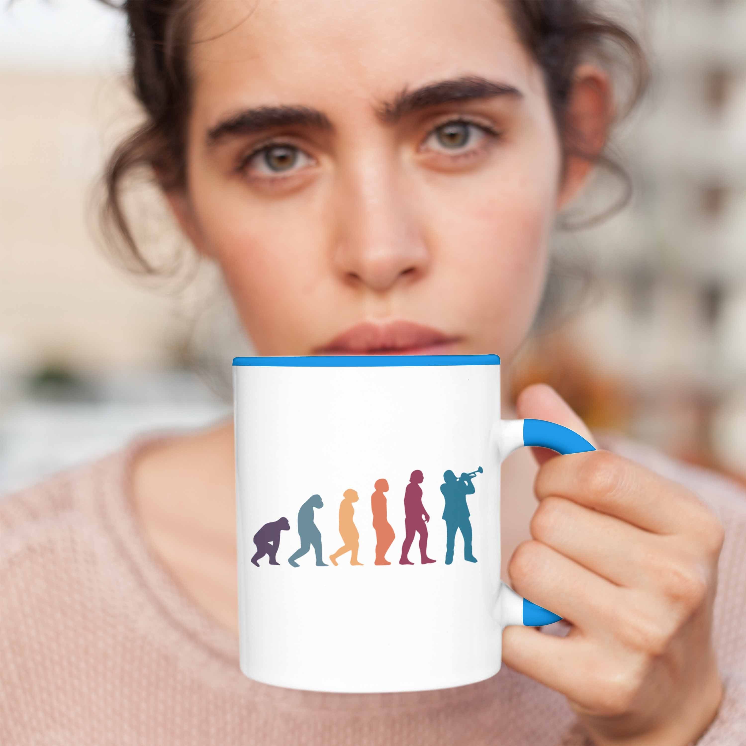 Kaffeebecher Posaune Tasse Evolution Posaunist Trendation Blau Geschenk Tasse Geschenkidee