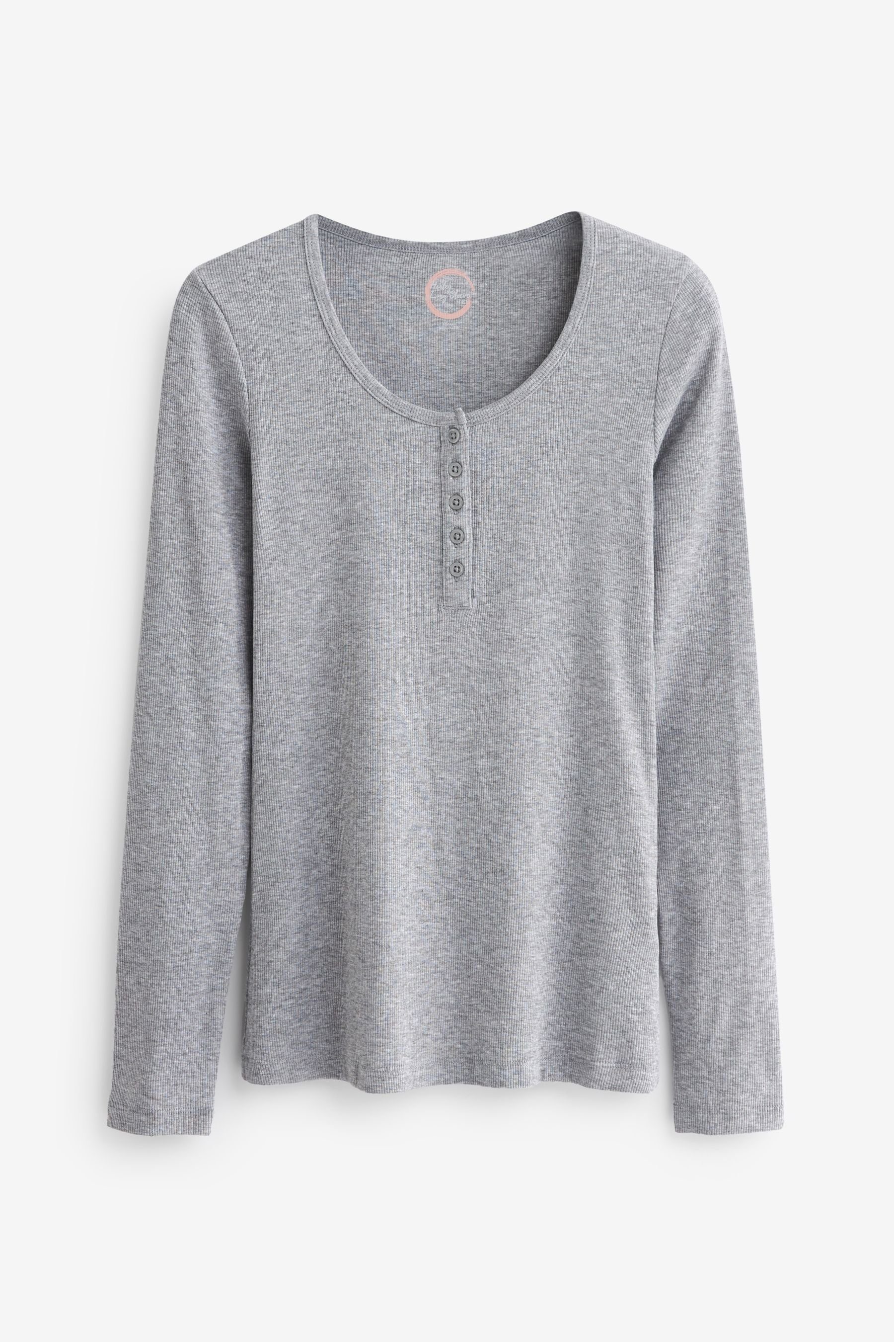Next Langarmshirt Geripptes Henley-Shirt (1-tlg) Grey