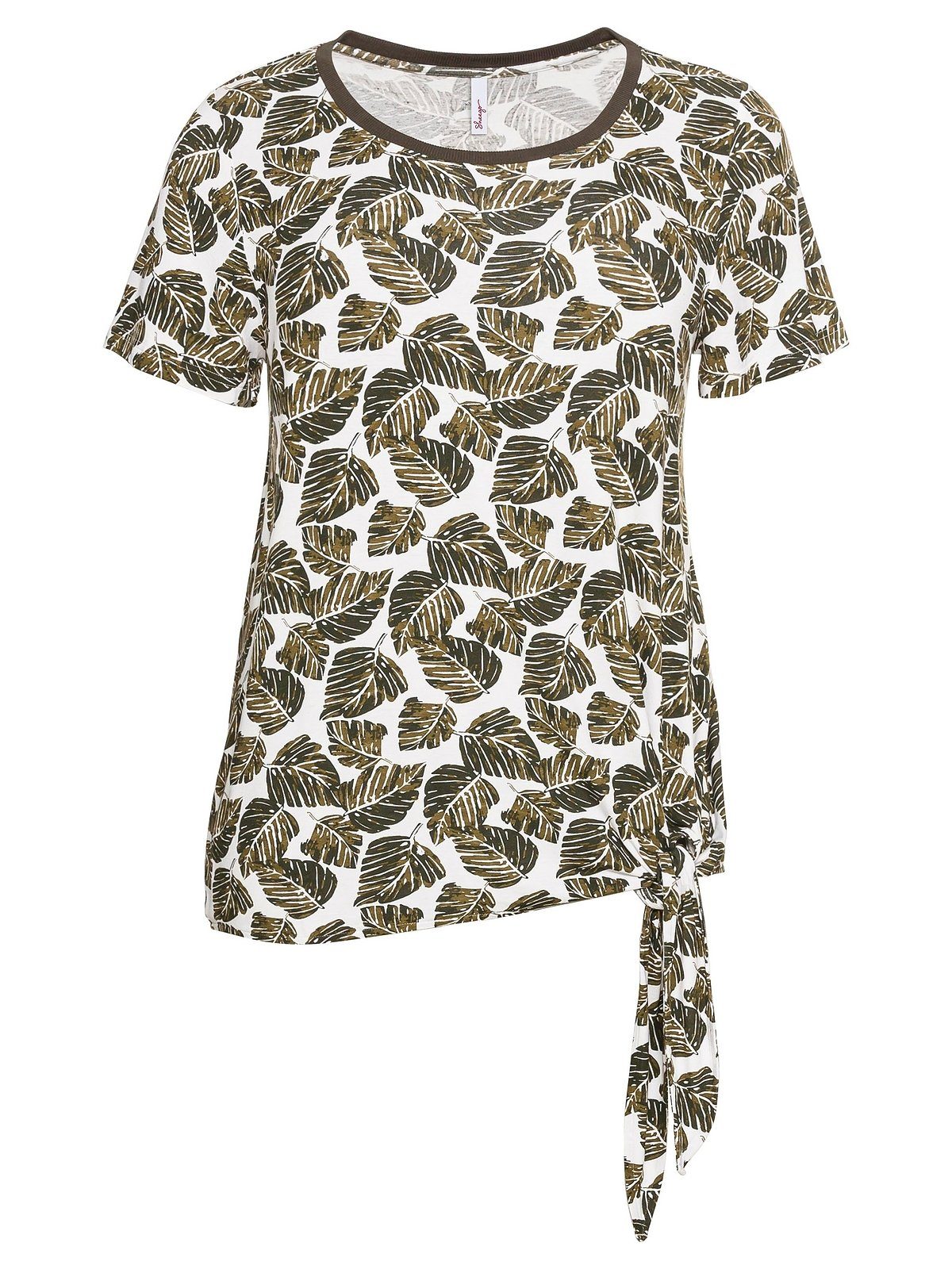 Knoten T-Shirt bedruckt und Größen Sheego Saum offwhite mit Blätterprint am Große