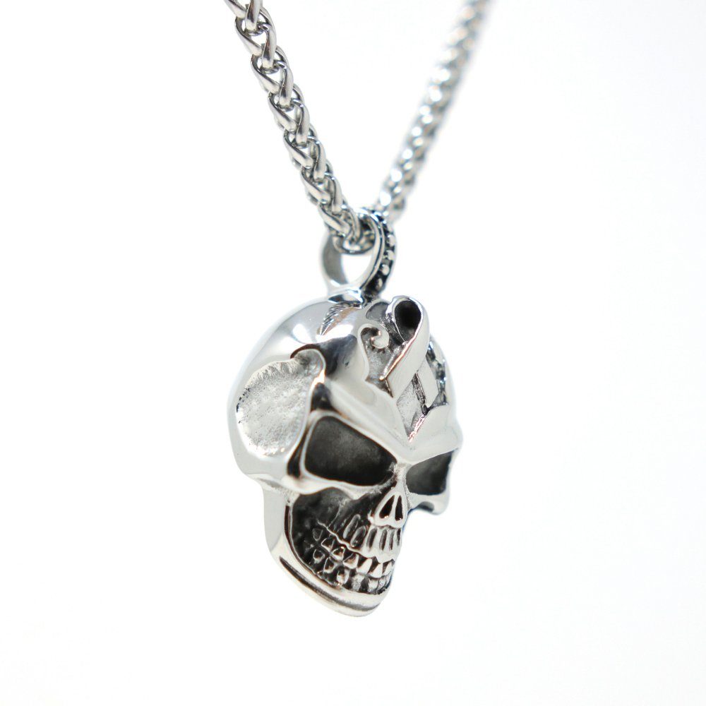 DALMARO Edelstahlkette Lederkette Edelstahl 316 SKELETON HEAD, Herren Biker Kette - Inkl. Schmuckbox