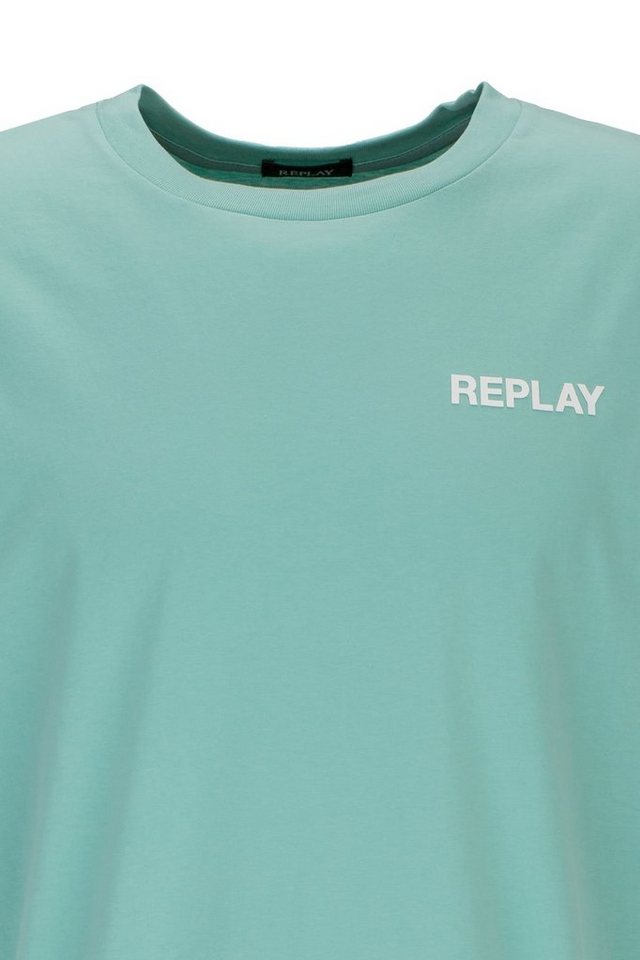 Replay T-Shirt Rundhalsshirt mit Logoschriftzug, Logostickerei auf der Brust