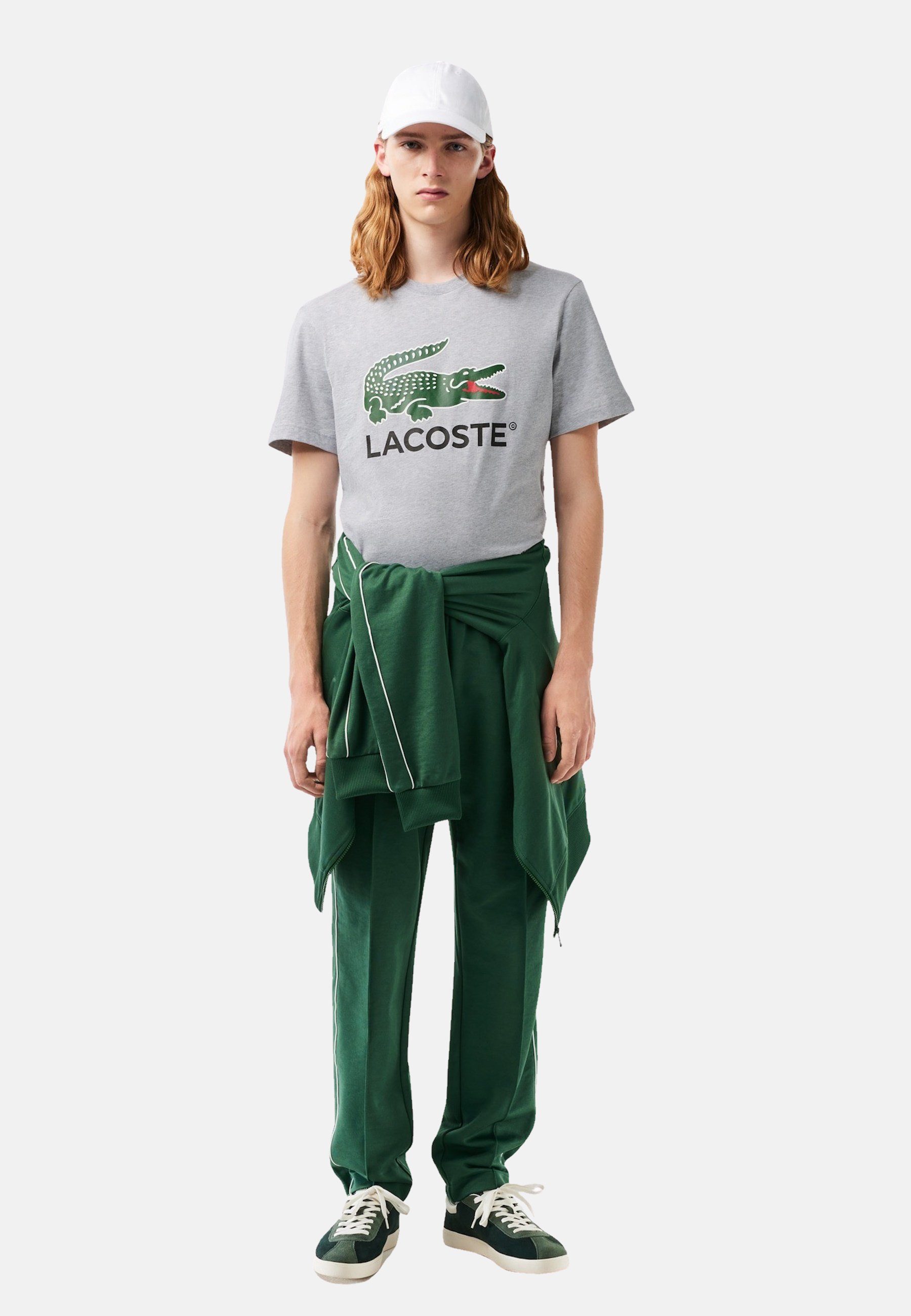 Lacoste T-Shirt T-Shirt Kurzarmshirt mit hellgrau Rundhalsausschnitt und (1-tlg)