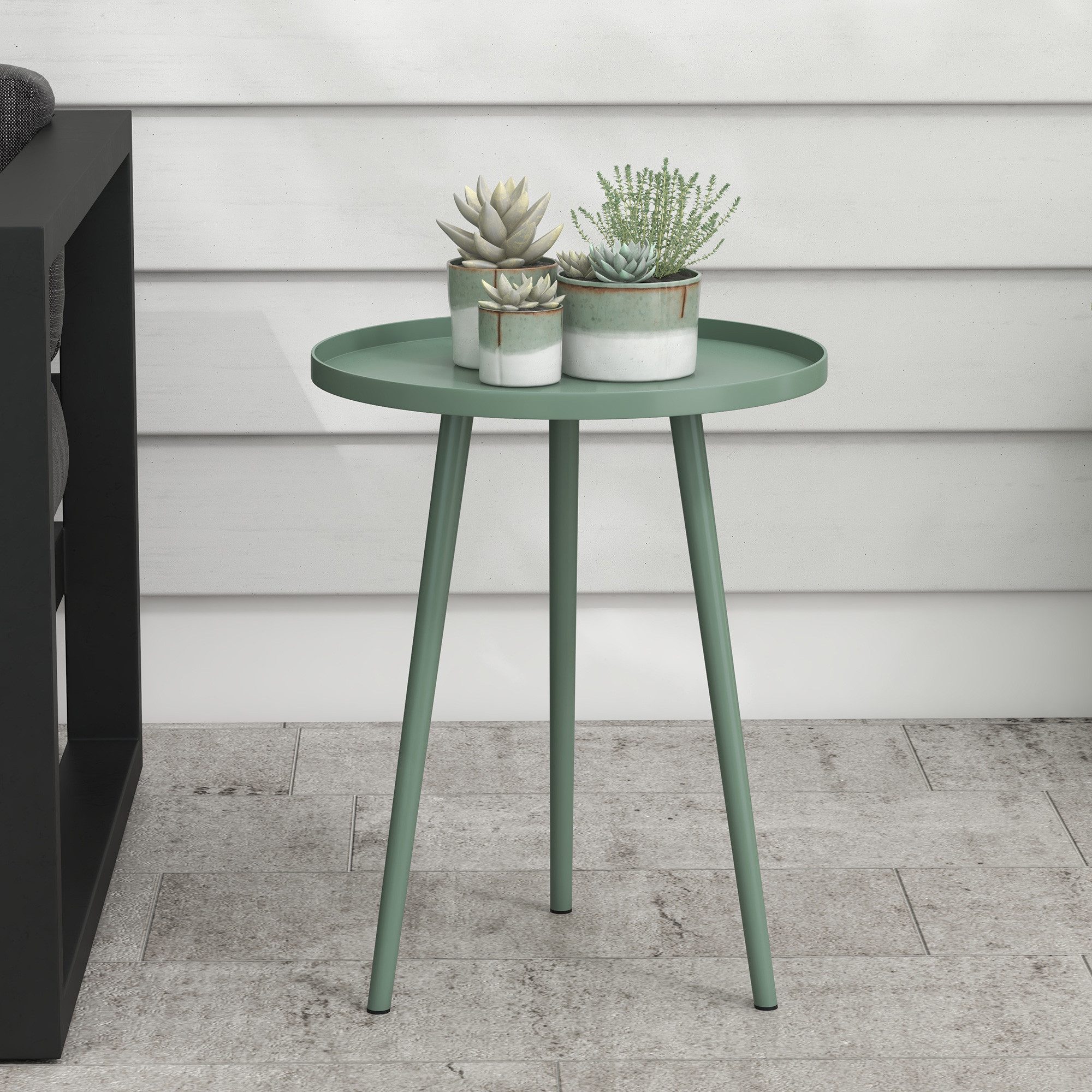 Outsunny Gartentisch Runder Kaffeetisch, wetterfester Sofatisch aus Stahl (Balkontisch, 1-St., Beistelltisch Garten), 20kg belastbar, Ø40x50H cm, für Outdoor Indoor Balkon Terrasse Grün