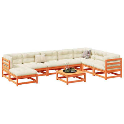 vidaXL Gartenlounge-Set 9-tlg. Garten-Sofagarnitur mit Kissen Wachsbraun Kiefernholz