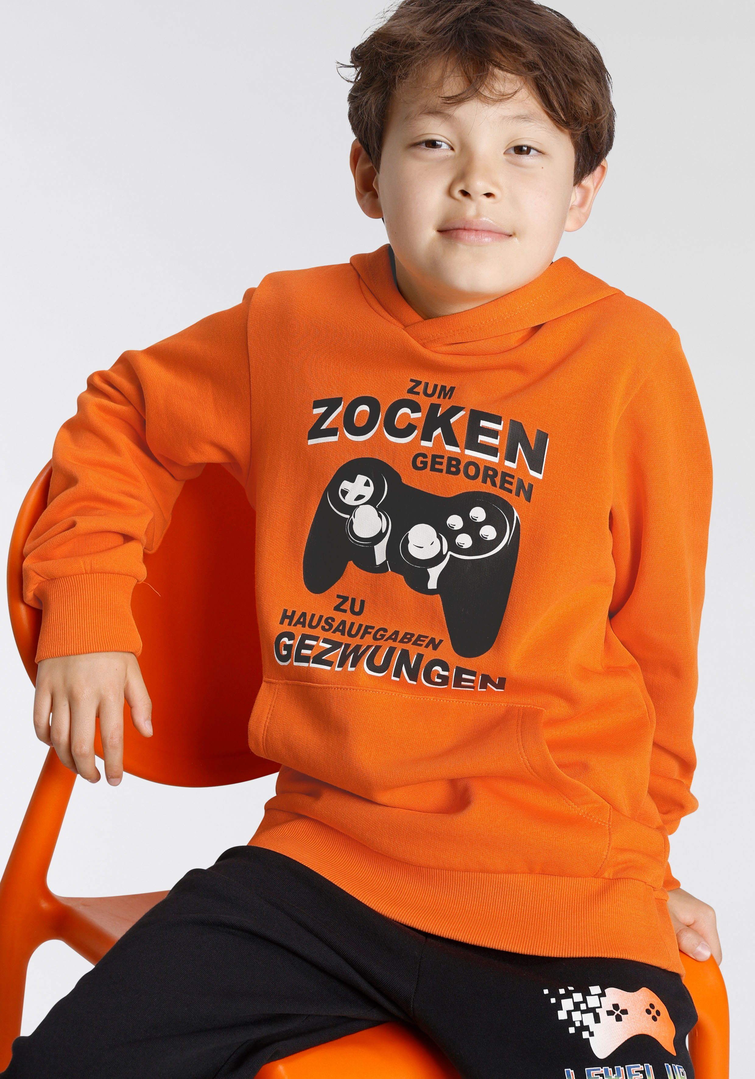 KIDSWORLD Kapuzensweatshirt FÜR ZOCKER Langarm, mit Rippbündchen, bedruckt