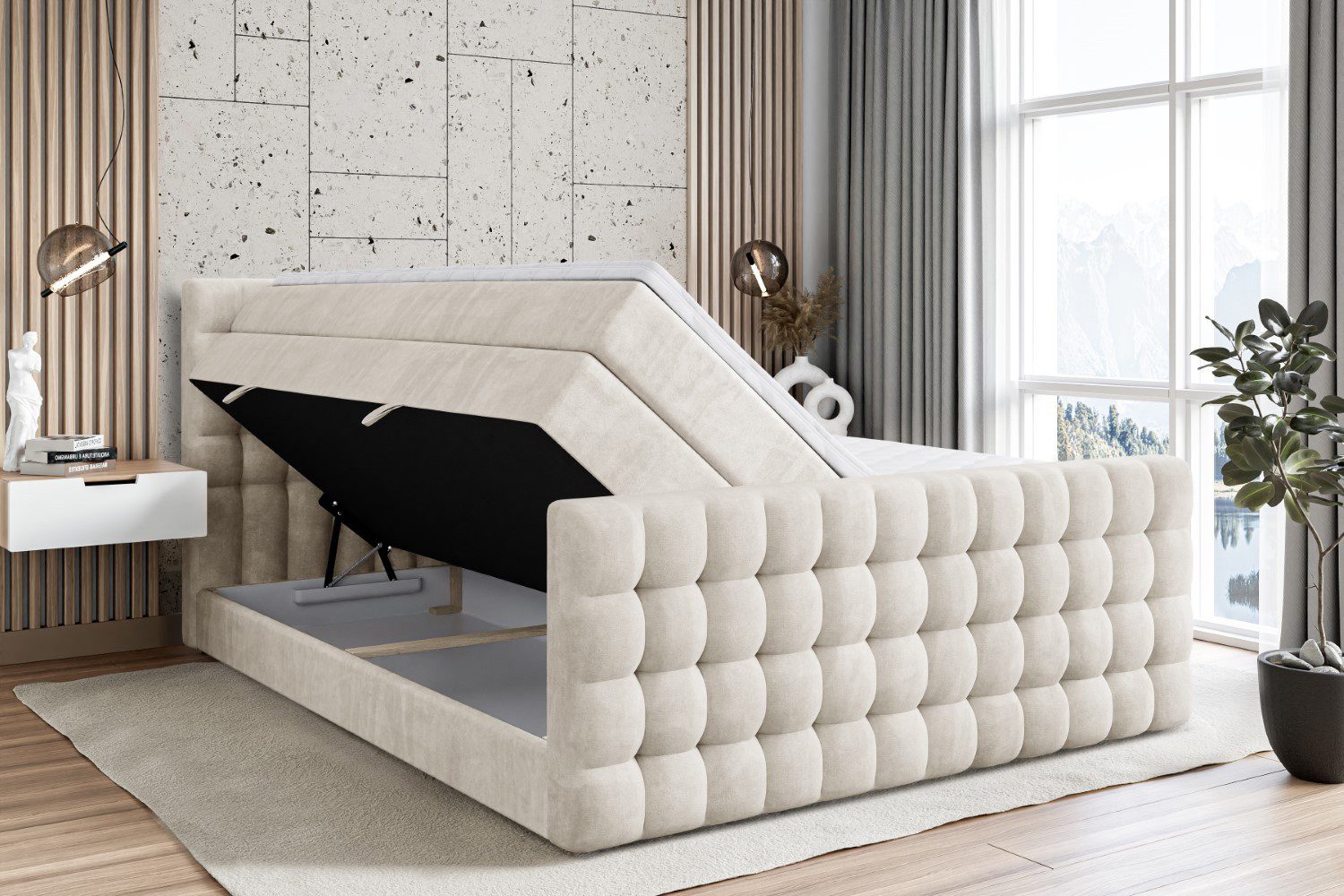 ALTDECOR Boxspringbett VIONE-Z KING (mit Matratze und Lattenrost Topper Polsterbett mit Bettkasten Boxbett), H4 Multipocket, H3 Bonellfederung, Doppelbett Springboxbett