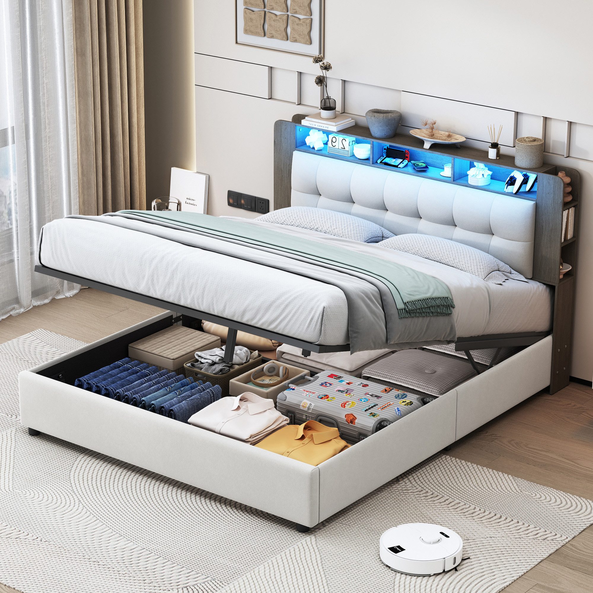 FUROKOY Polsterbett Doppelbett Stauraumbett Hydraulisch anhebbarer günstig online kaufen