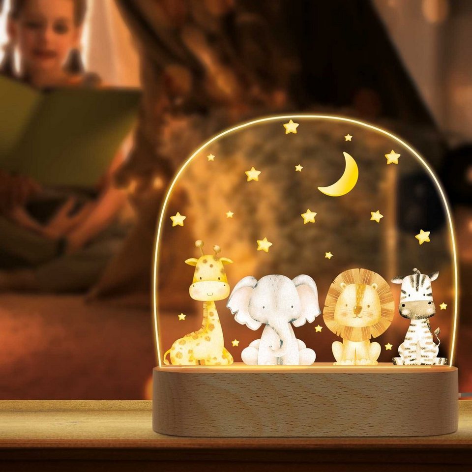 GRAVURZEILE LED Nachtlicht für Kinder, Beruhigend und Energiesparend -  Tiergruppen Design, LED, Warmweiß, Geschenk für Kinder & Baby