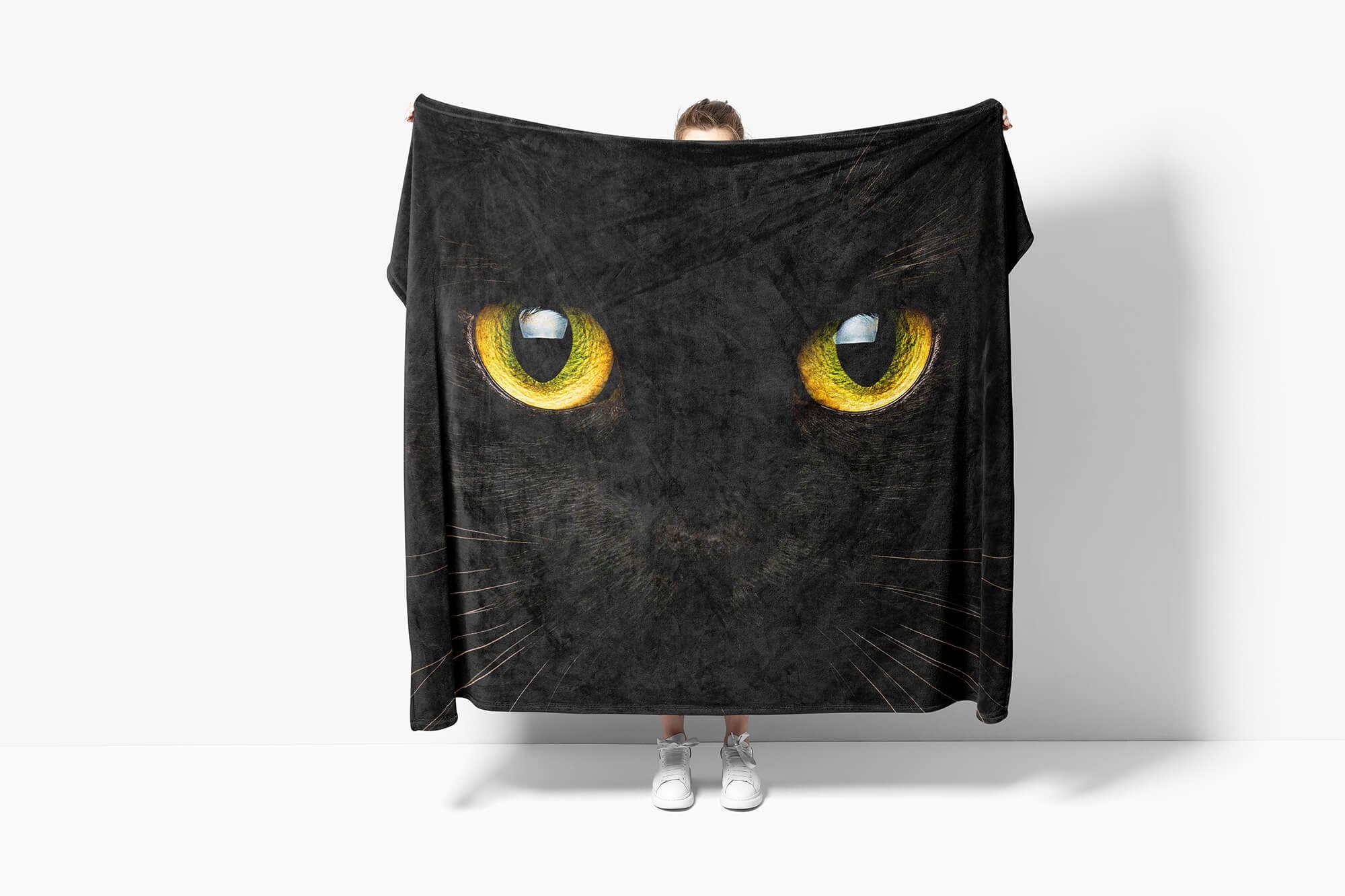 Sinus Art Handtücher Handtuch Strandhandtuch Saunatuch schwarze Katze mit Handtuch Kat, Kuscheldecke Baumwolle-Polyester-Mix (1-St), Tiermotiv