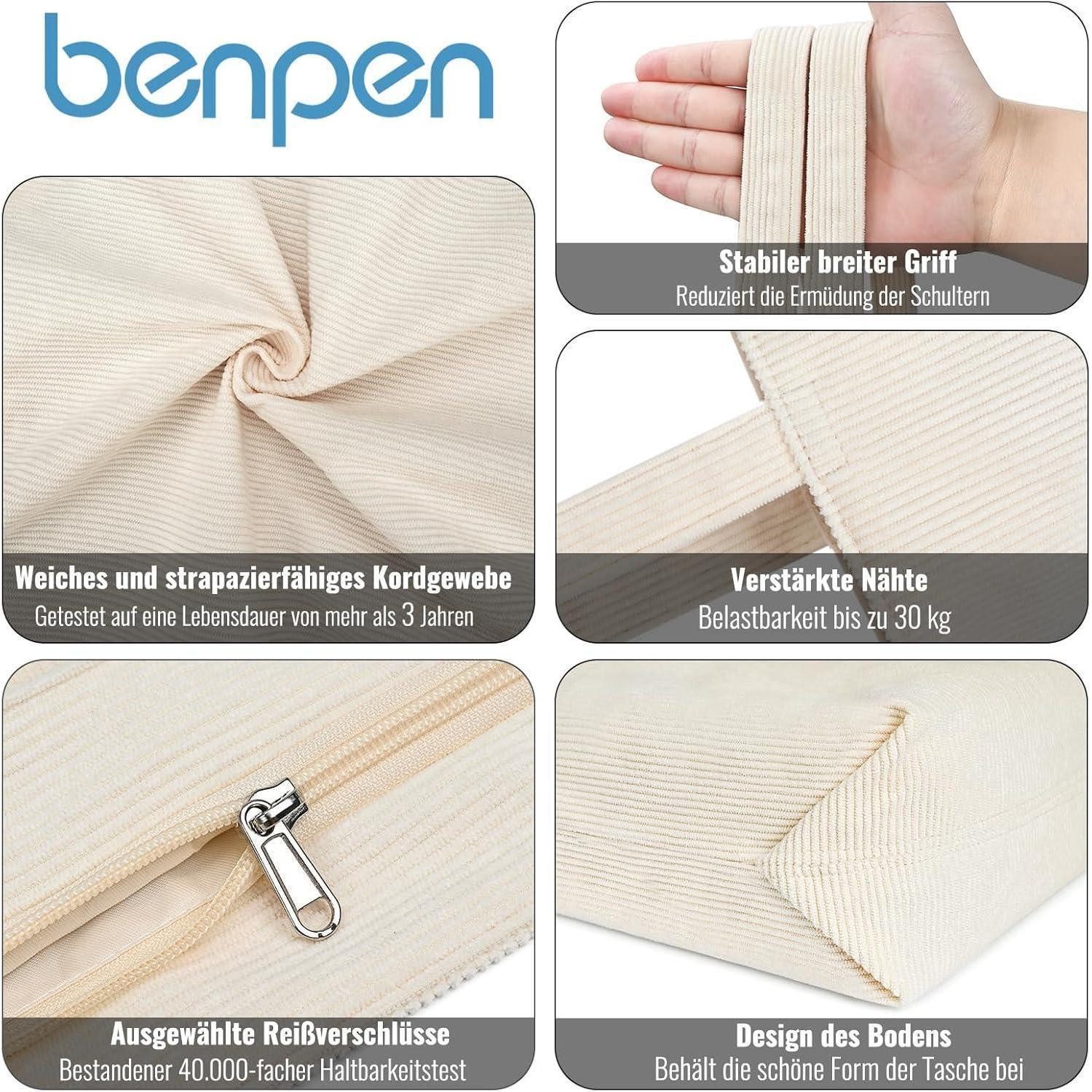 LuxusKollektion Shopper Cord Uni Shopper Damen Handtasche Beige groß mit Reißverschluss und