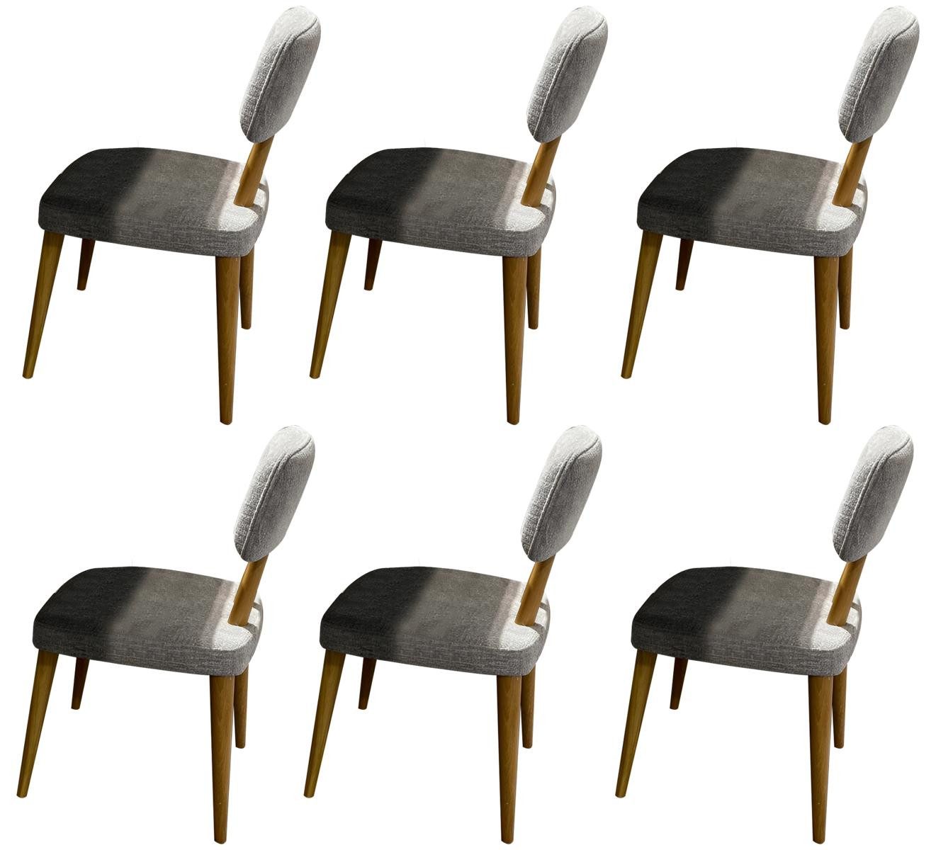 JVmoebel Esszimmerstuhl Elegante graue Stoffstühle für modernes Wohnen (6 St)