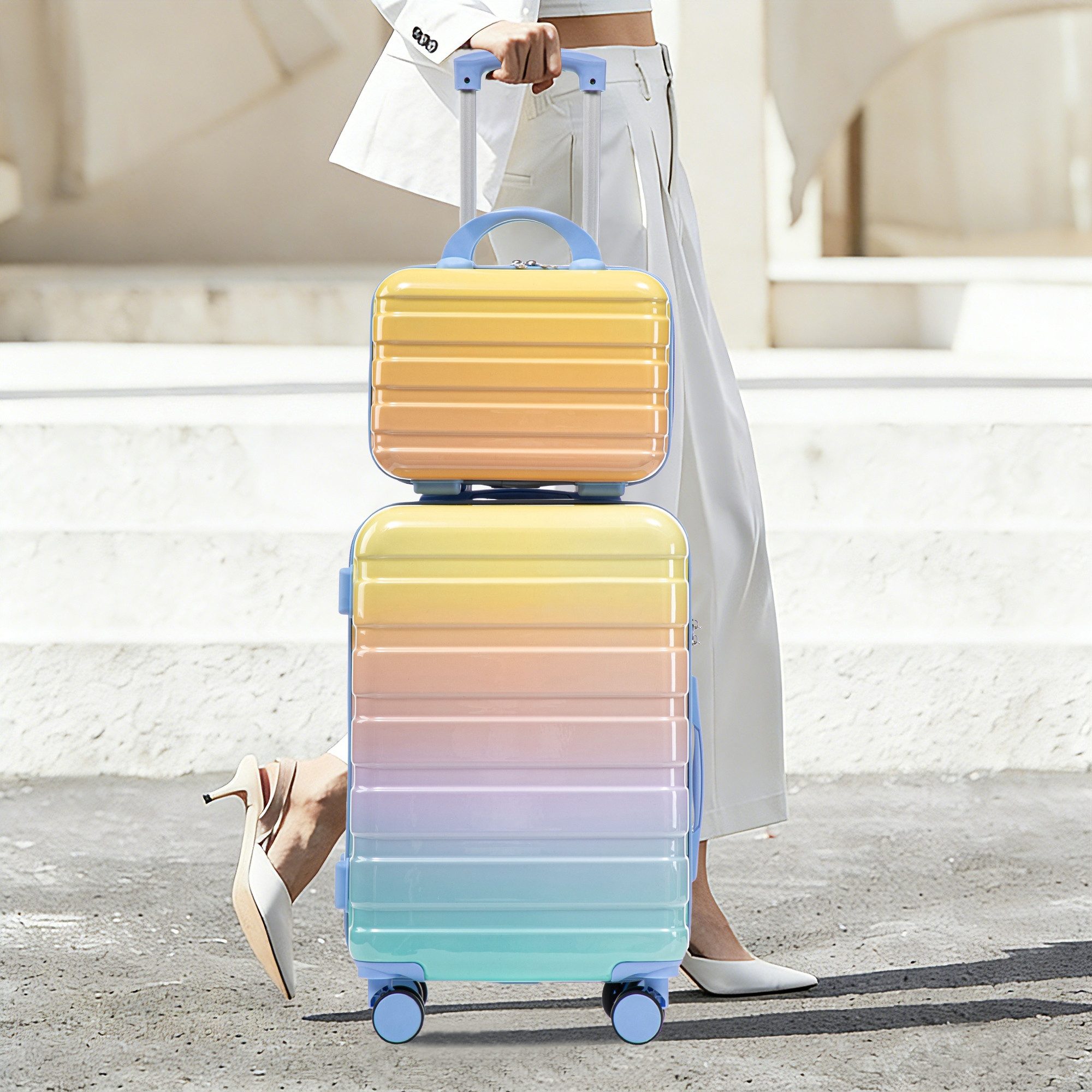 LVHOM Hartschalen-Trolley Handgepäck-Trolley&Koffer 2/4-St.14"/20"/24"/28", leise Rädern für Tour, Geschäftstrip, Familienurlaub, längere Erkundungen, Flughafentransfers