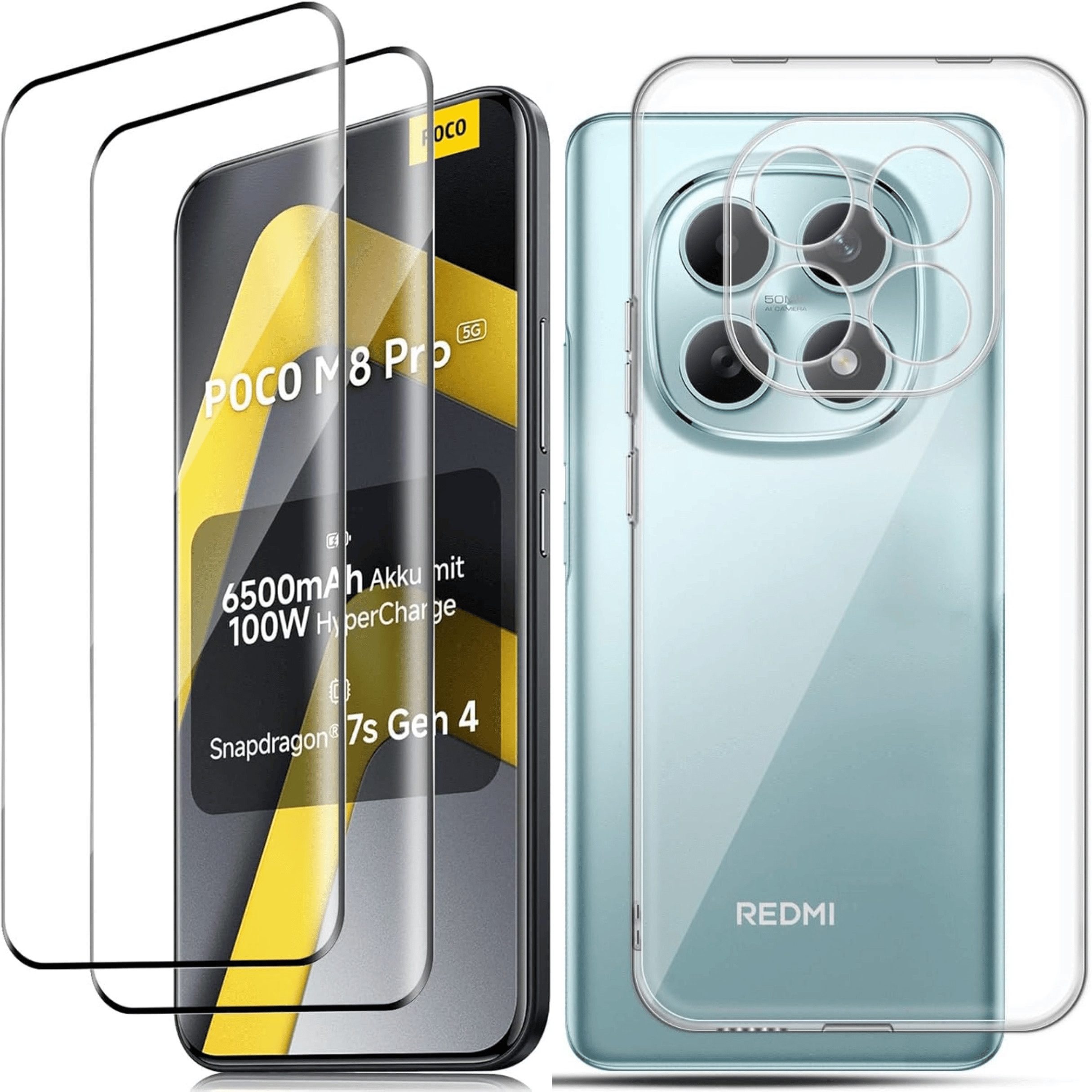 SmartUP Smartphone-Hülle + 2X Schutzglas für Xiaomi Poco M8 Pro Panzerfolie Display Case Screen 6,77 Zoll, kompletter Rundumschutz