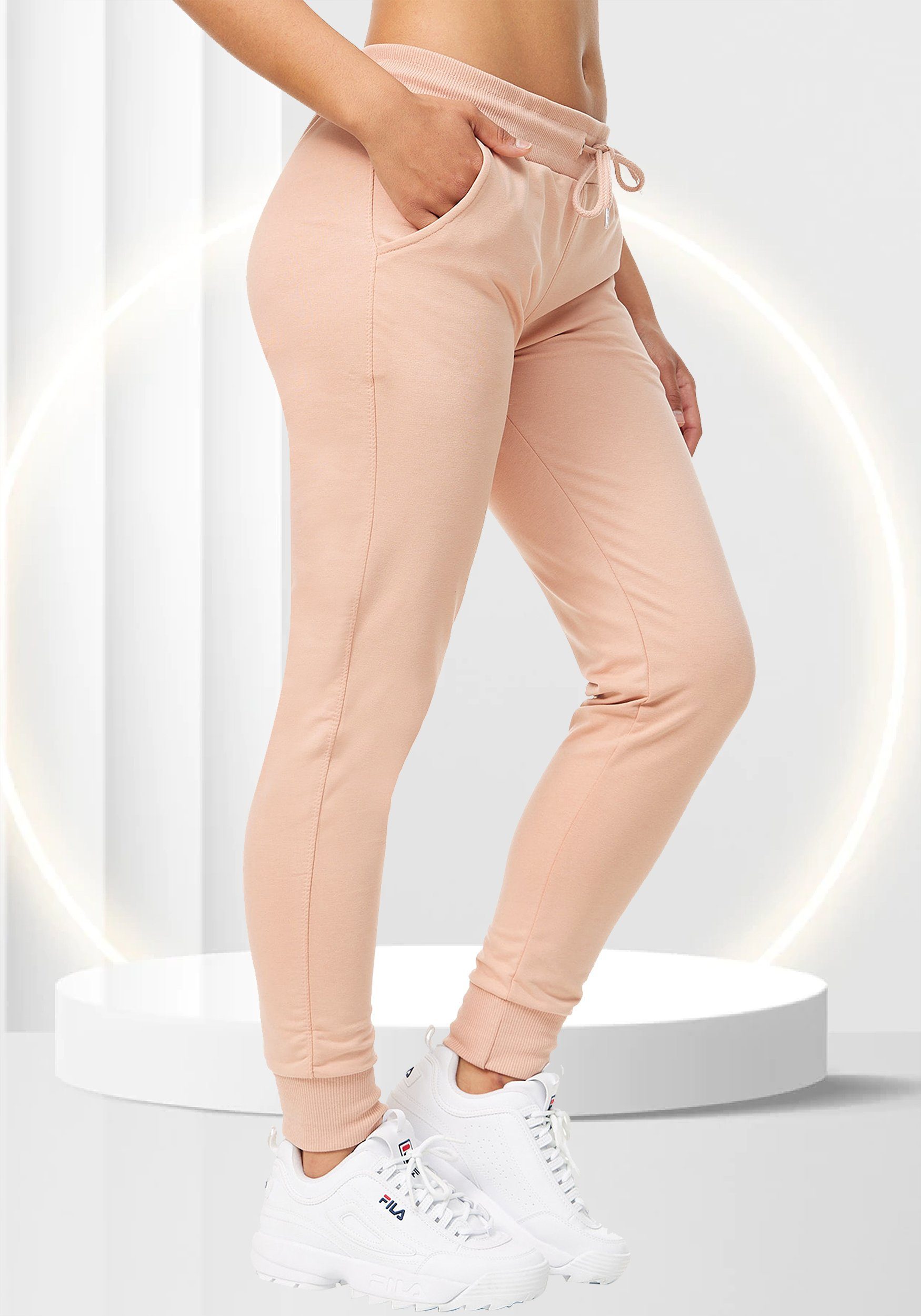 Solo Fit, Damen & Sweathose Slim Jogginghose Smith Lycra Altrosa Baumwolle, (1-tlg)