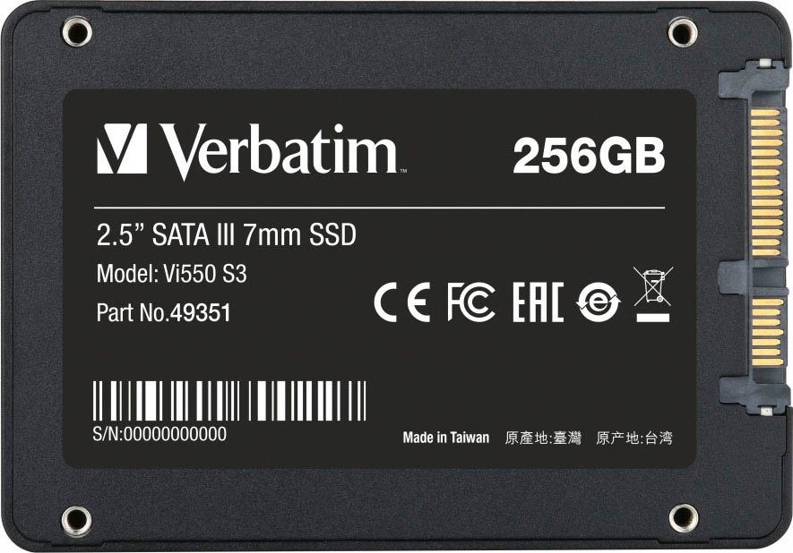 Verbatim Vi550 S3 256GB interne SSD (256 GB) 2,5" 560 MB/S Lesegeschwindigkeit, 460 MB/S Schreibgeschwindigkeit
