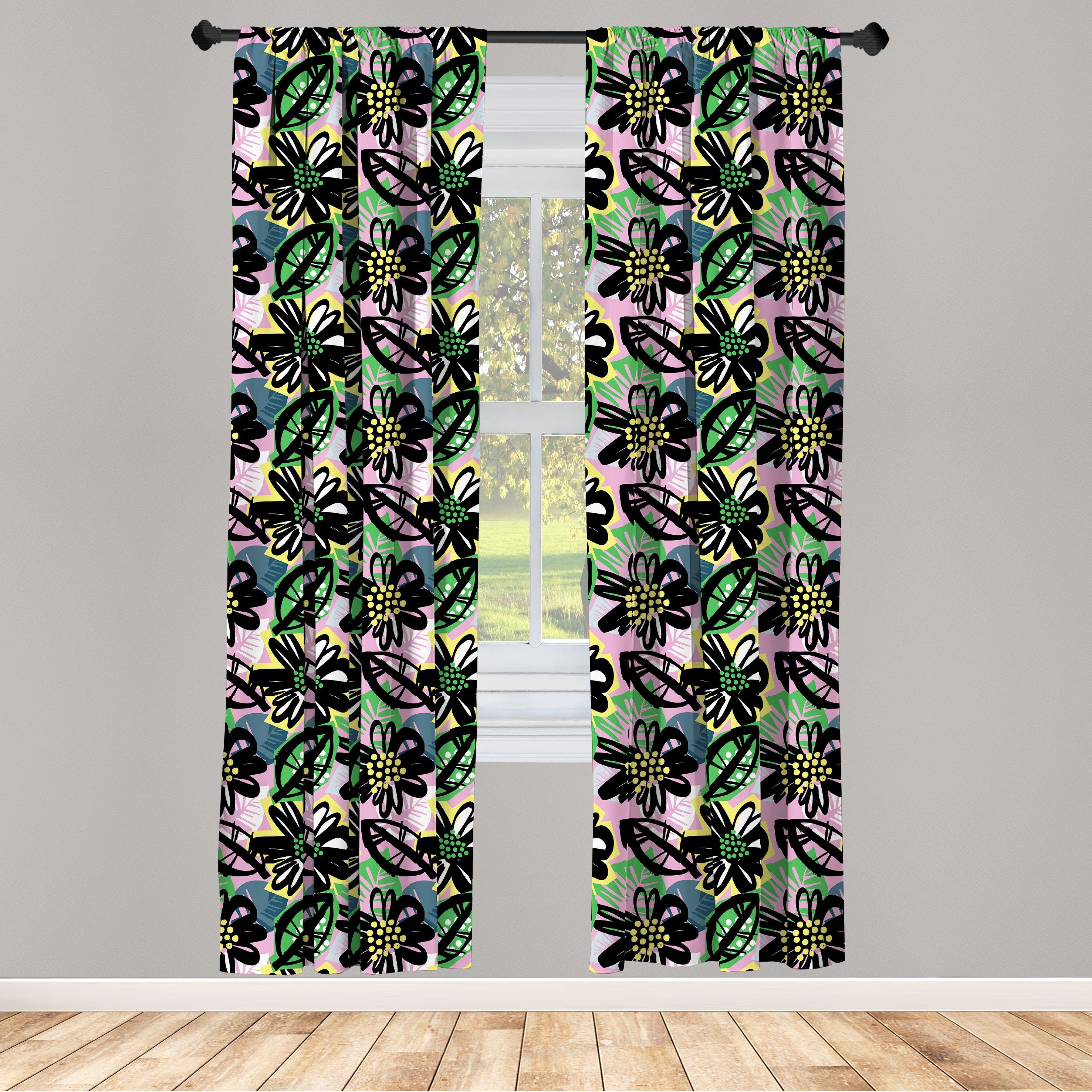 Gardine Vorhang für Wohnzimmer Schlafzimmer Dekor, Abakuhaus, Microfaser, Botanisch Wasserfarbe Pflanzen Pattern