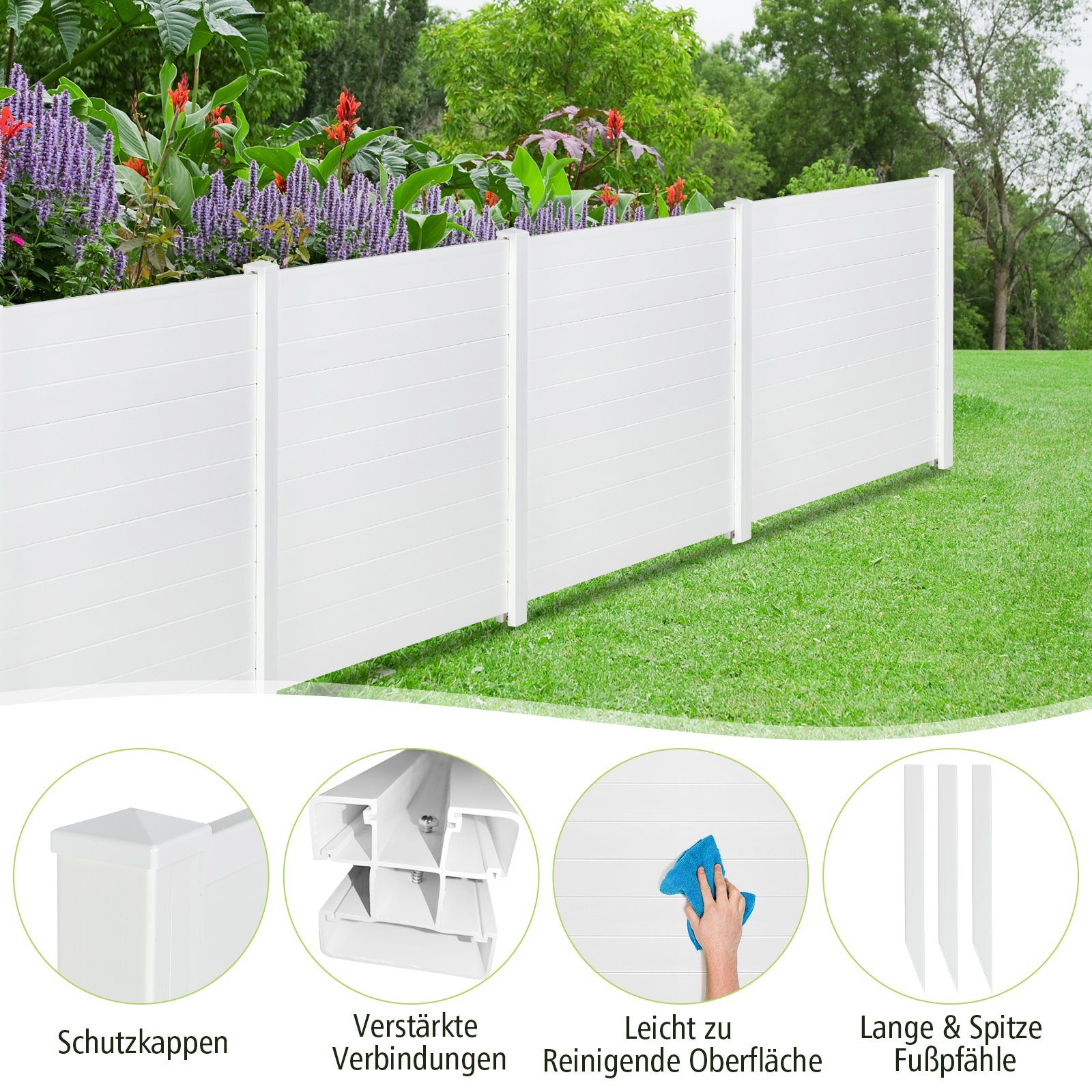 COSTWAY Gartenzaun, 2er-Set, mit 3 Spitzfüßen, erweiterbar & freistehend