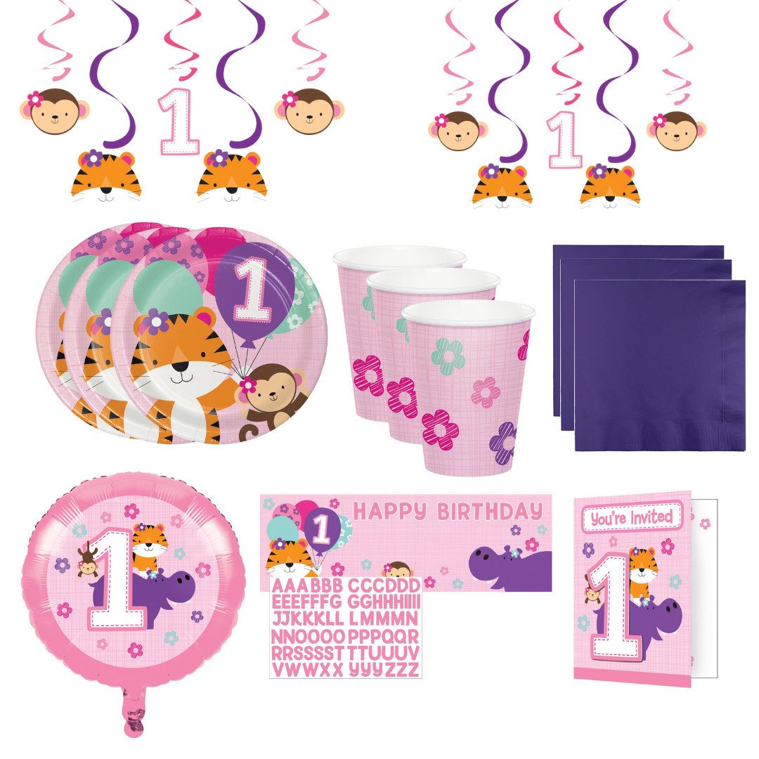 Creative Converting Kindergeschirr-Set XXL Partyset Mein 1. Gebursttag Mädchen Dekoration Babyparty 52 tlg.