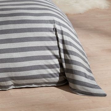 Bettwäsche Melange-Stripe Stone, TRAUMSCHLAF, Jersey, 2 teilig, pflegeleichte zeitlose Ganzjahreswäsche