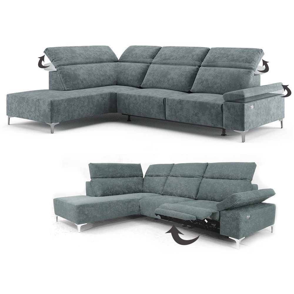 VitaliSpa® Ecksofa James, Grau, 301 x 218 cm Linke Ecke, elektrisch auffahrbar