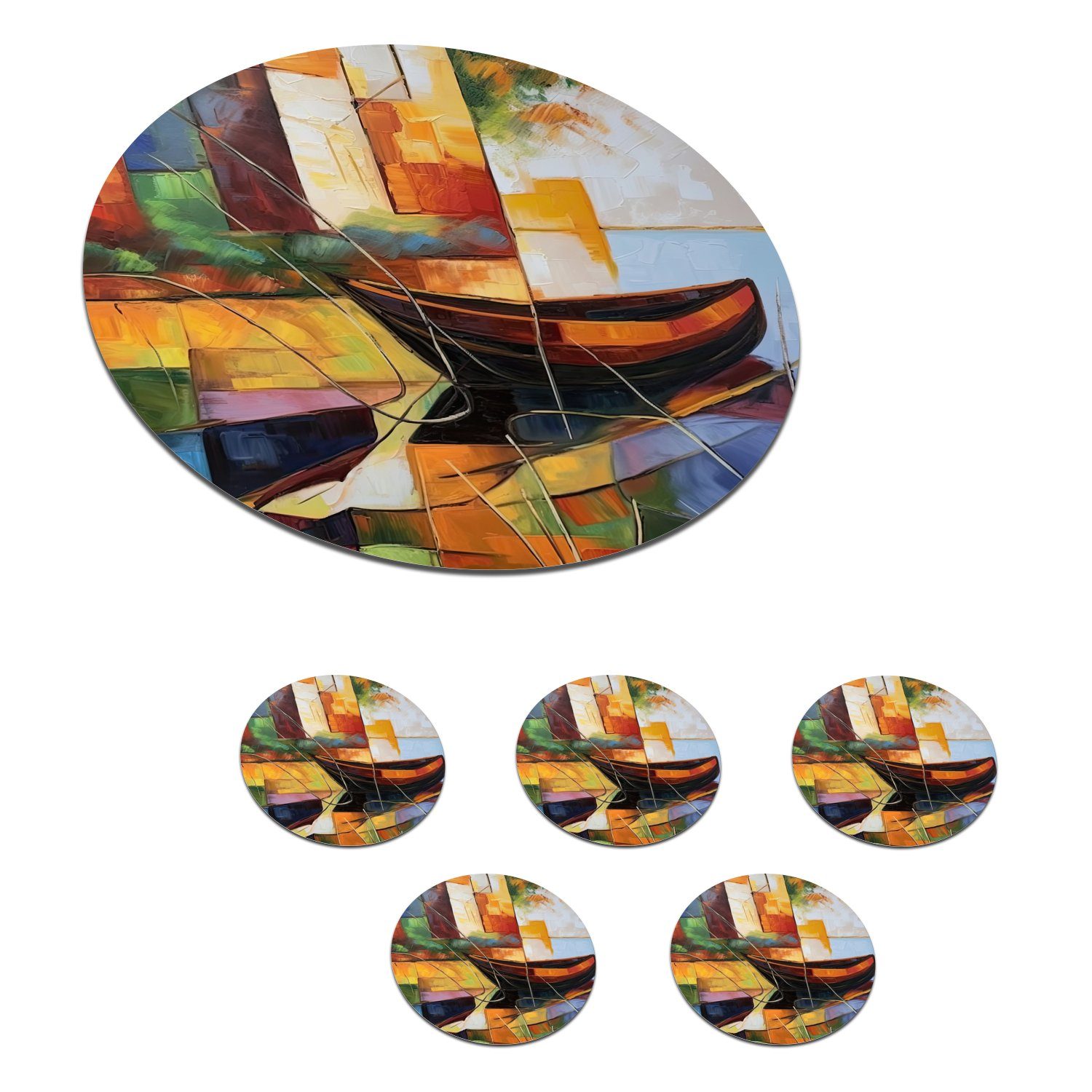 Boot - Kunst Abstrakt Becher - Gläser, 6-tlg., für Korkuntersetzer, - Tasse, Farben, Zubehör Glasuntersetzer Tassenuntersetzer, Getränkeuntersetzer, MuchoWow